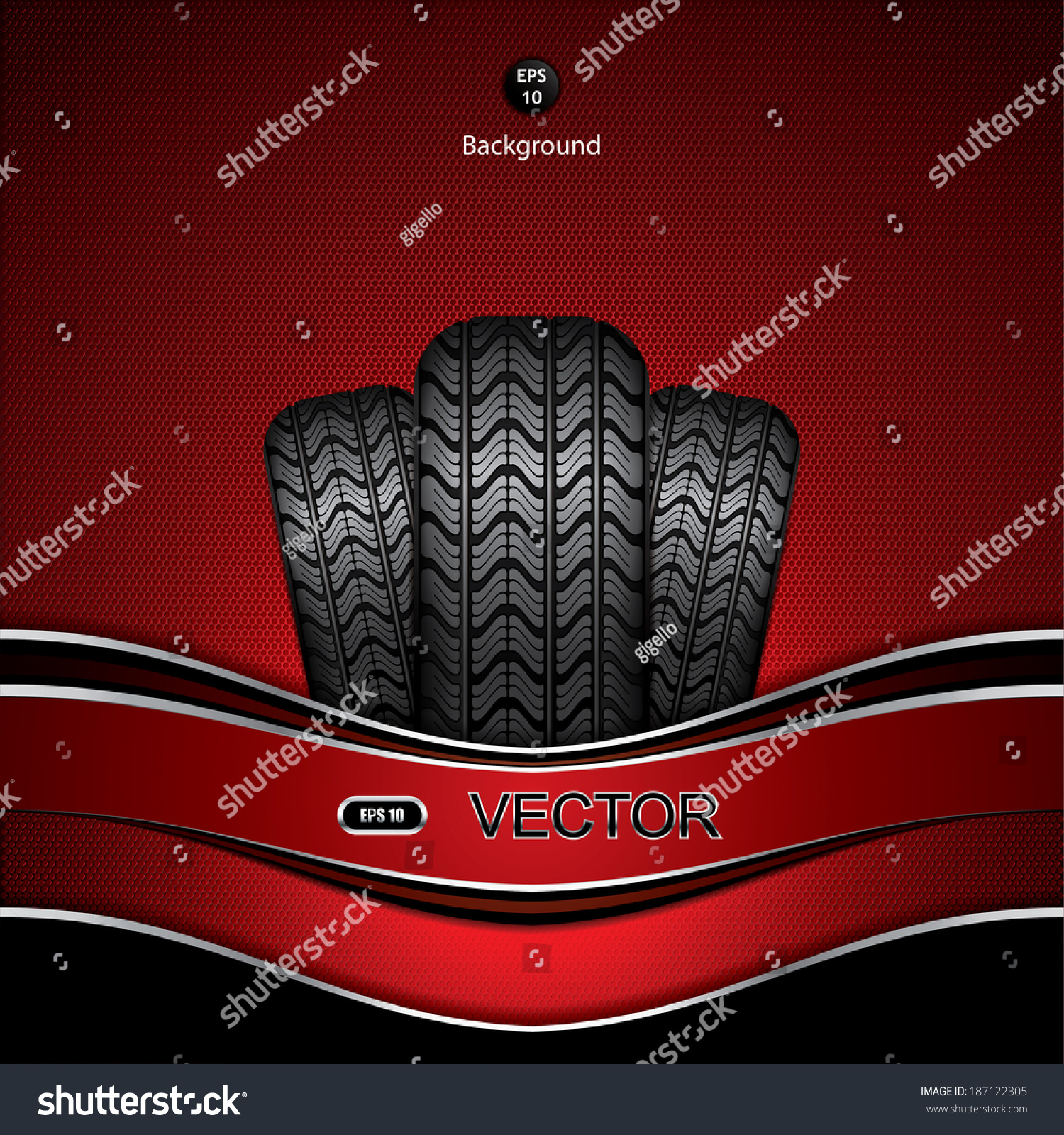 SVG of Black rubber tire on red background, vector illustration  svg