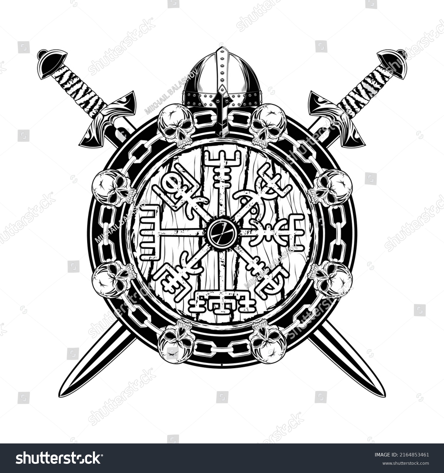 Black Scandinavian Tattoo Magic Navigation Vikings Stock Vector ...