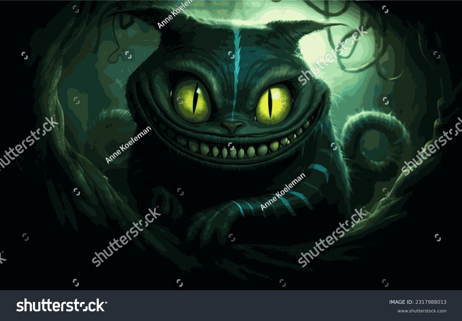 SVG of Black scary shadows and the face of a cheshire cat svg