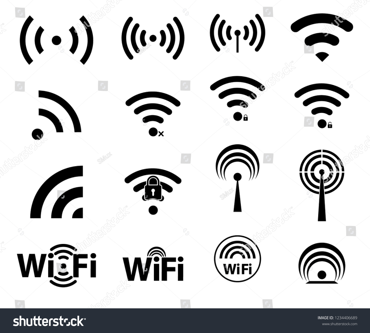 Black Set Wifi Icons Wifi Signal Stock Vector (Royalty Free) 1234406689 ...