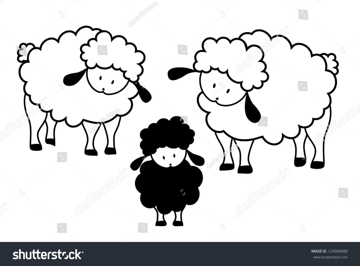 Black Sheep Family Vector Animals Wildlife Nature Stock Image