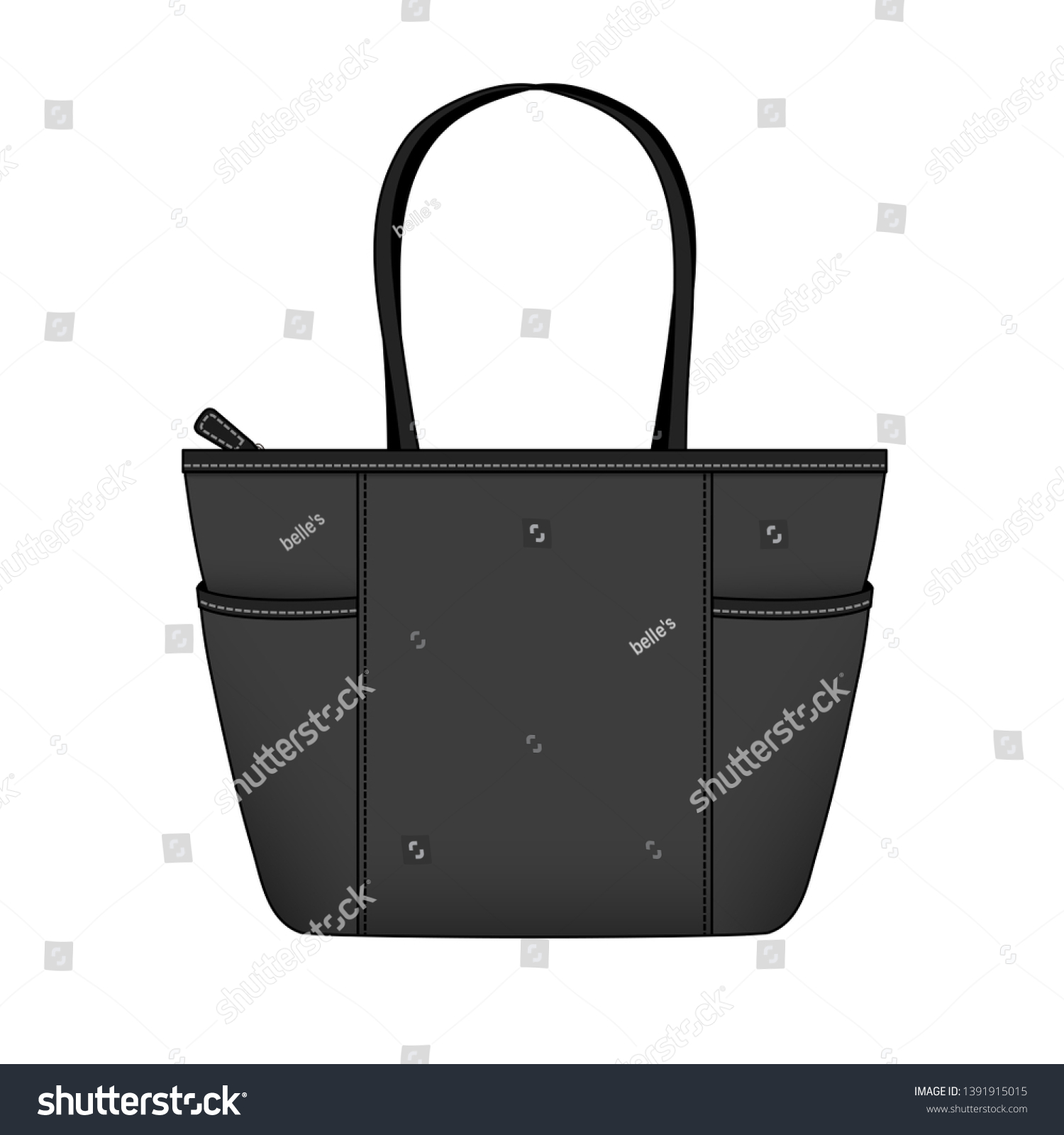 SVG of black shopping Tote Bag with side pockets, vector illustration sketch template isolated on white background svg