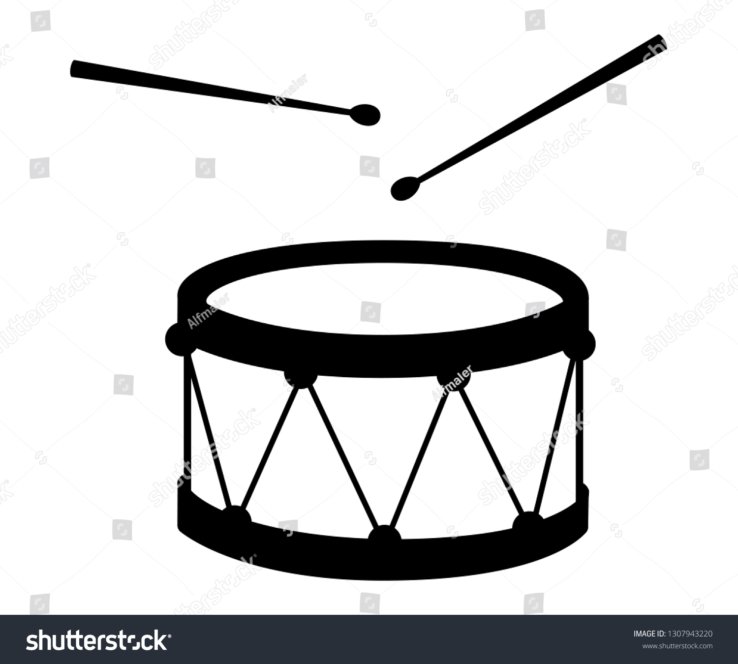 Black Silhouette Drum Wooden Drum Sticks Stock Vector (Royalty Free ...