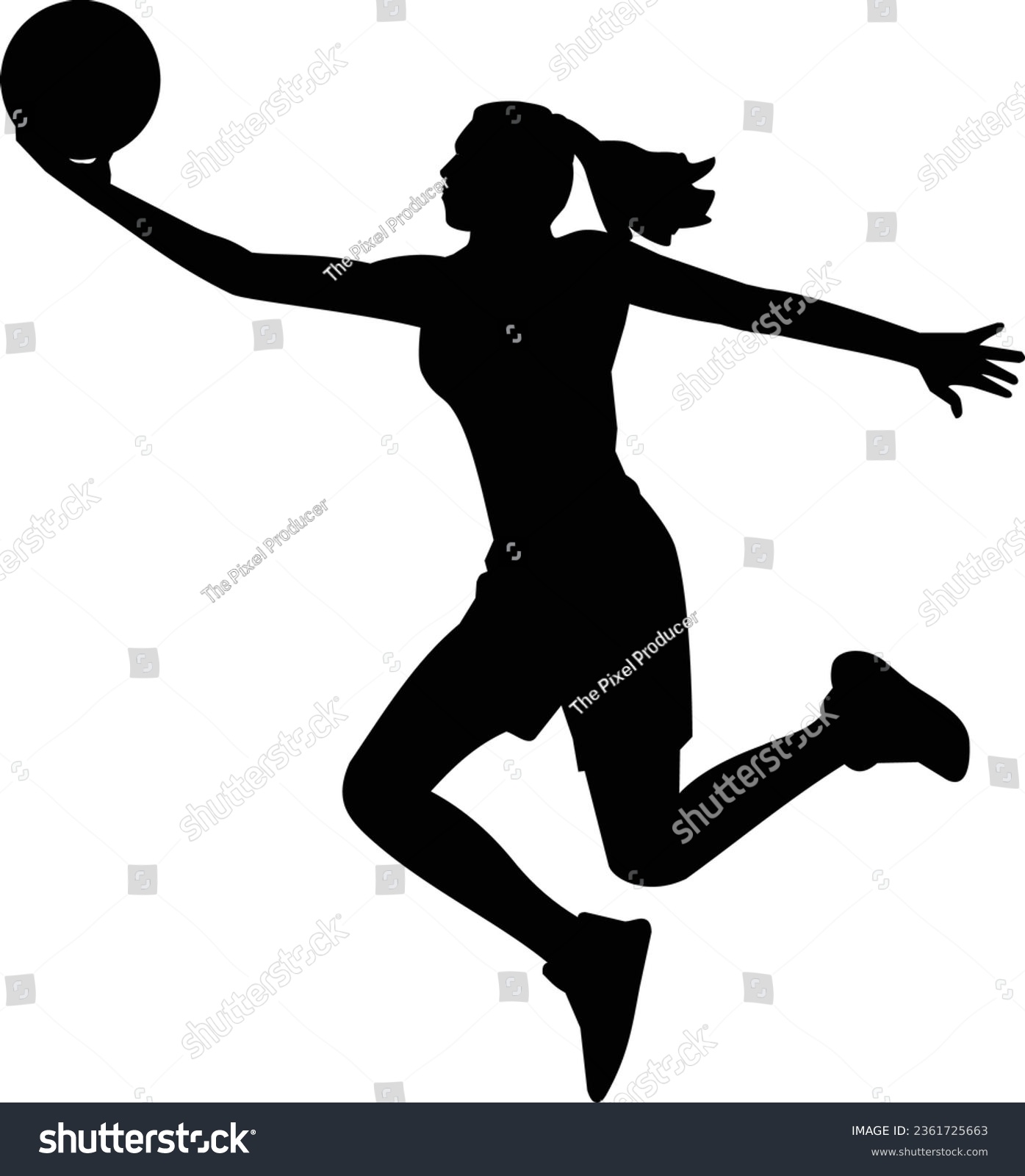 SVG of Black silhouette female basketball player layup SVG illustration svg