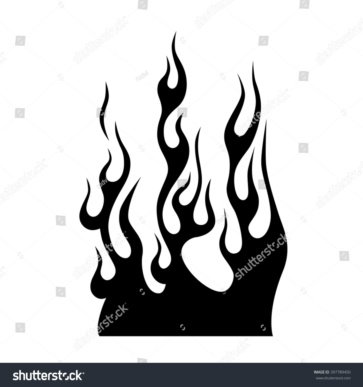 Black Silhouette Flame Flame Vector Tribal เวกเตอร์สต็อก ปลอดค่าลิขสิทธิ์ 397789450