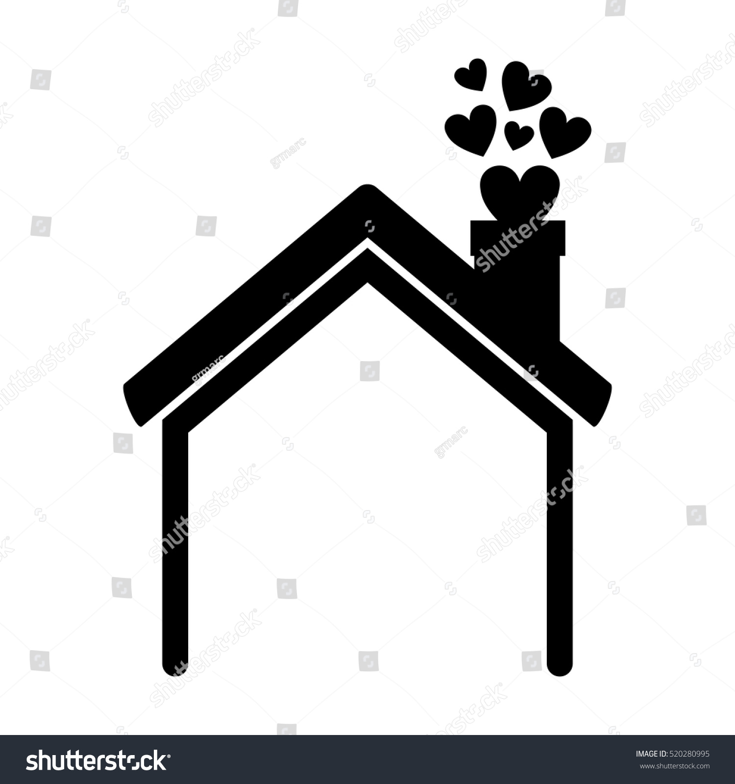 Black Silhouette House Chimney Hearts Stock Vector Royalty Free 520280995