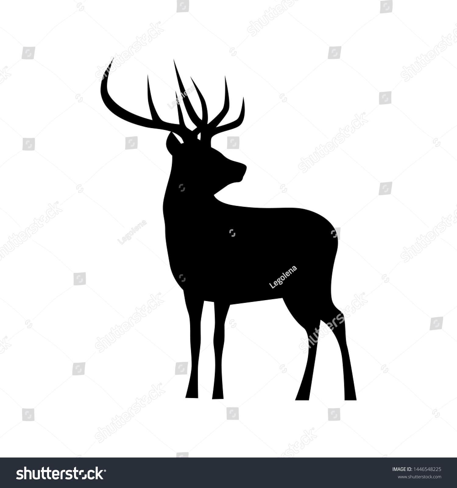 Black Silhouette Deer On White Background Stock Vector Royalty Free 1446548225