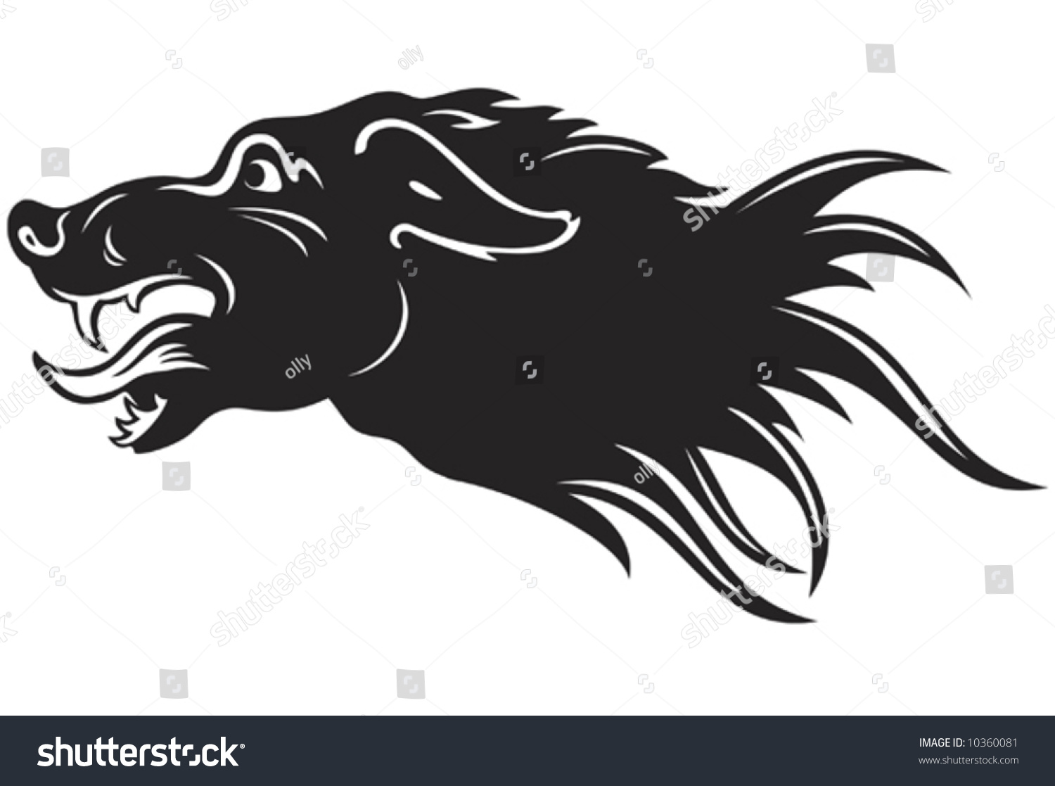 Black Silhouette Of A Head Of A Wolf On White Background Stock Vector ...