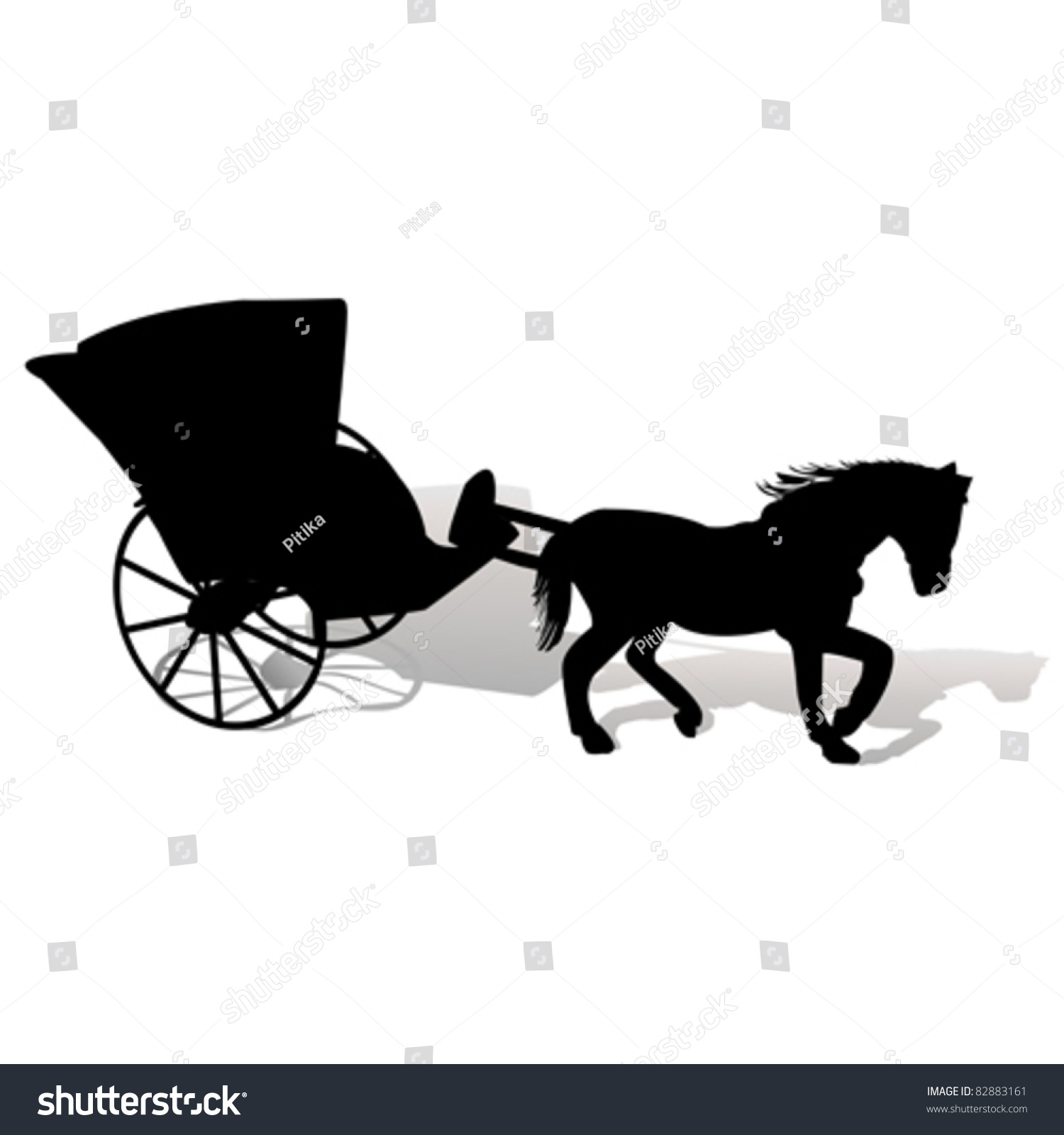 Black Silhouette Of A Horse With Carriage On White Backgrund Stock ...