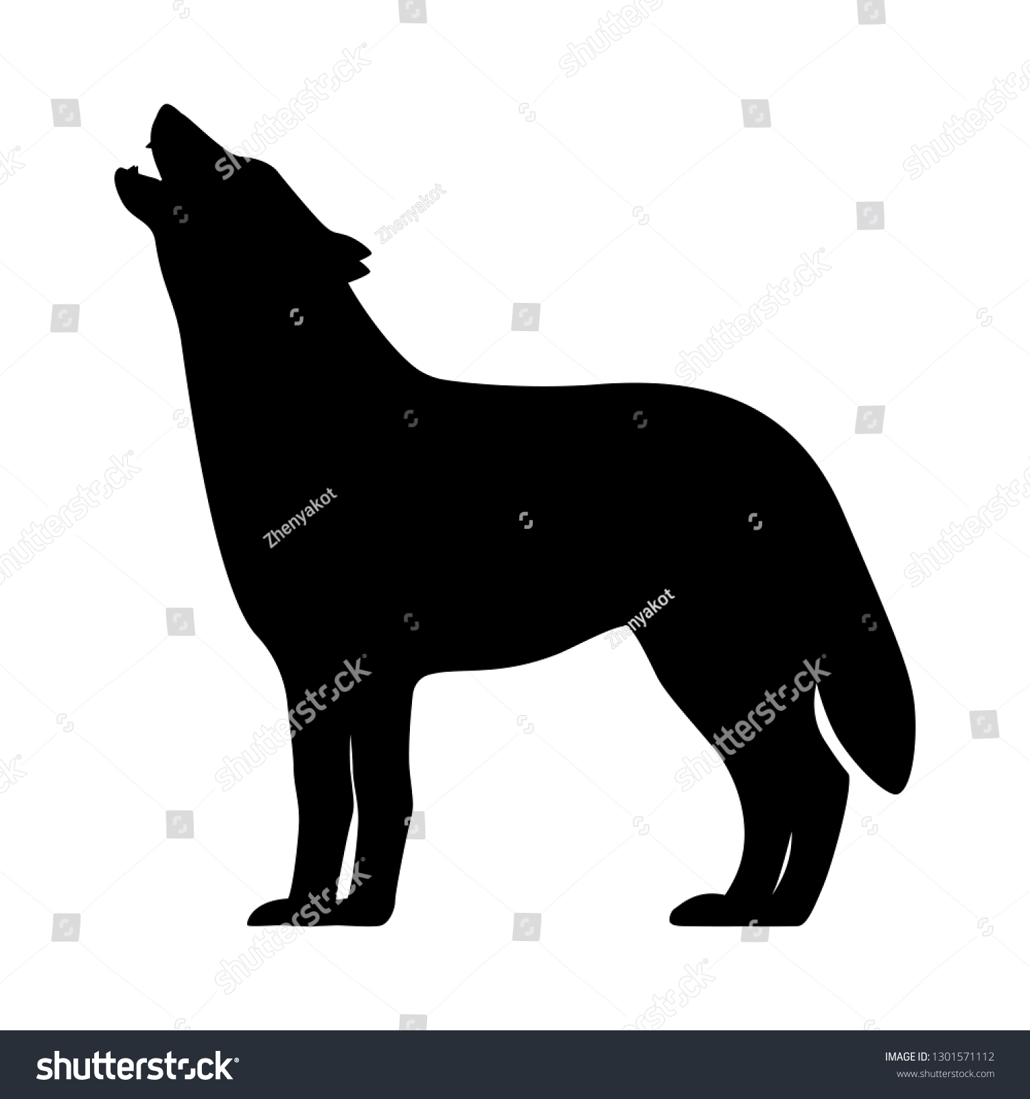 遠吠えする狼の黒いシルエット 白い背景にベクターイラスト ロゴアイコン側面図 のベクター画像素材 ロイヤリティフリー