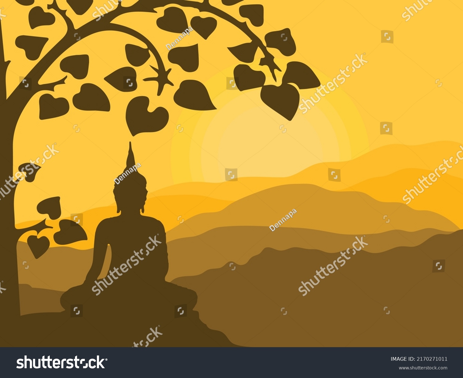 Black Silhouette Buddha Sitting Under Bodhi Stock Vector (Royalty Free ...