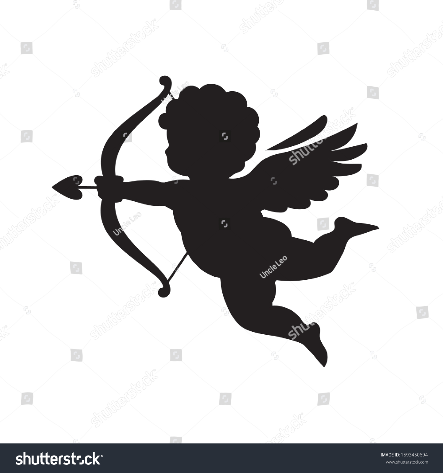 SVG of Black silhouette of Cupid aiming a bow and arrow. Valentine's Day love symbol.Vector illustration isolated on white background. svg