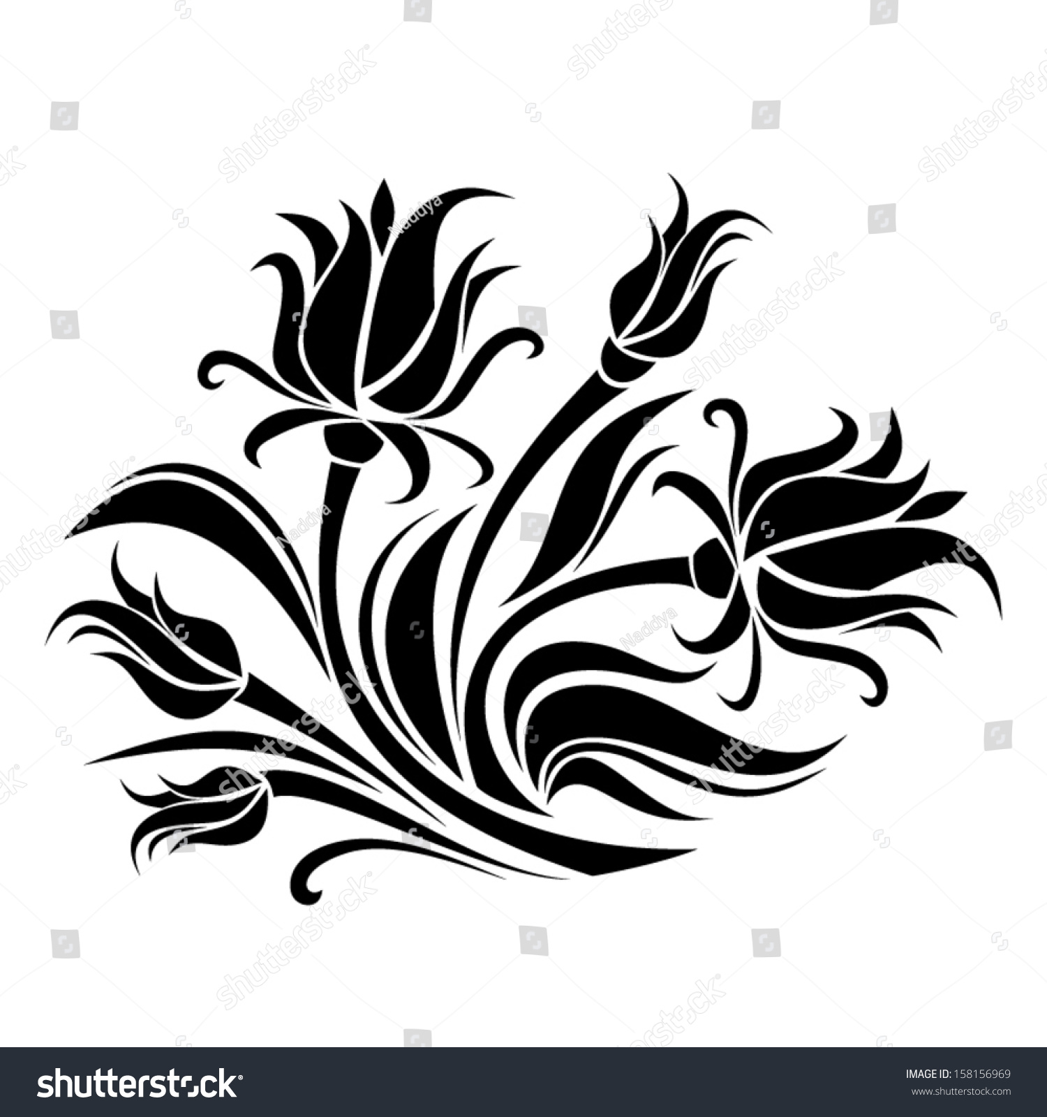 Black Silhouette Of Flowers. Vector Illustration. - 158156969 ...