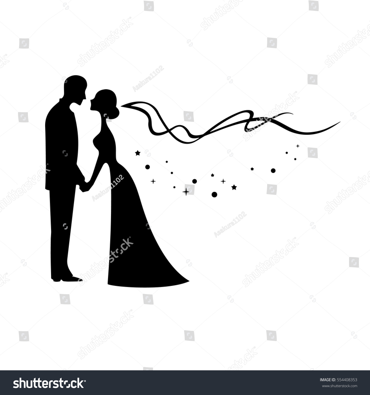 Black Silhouette Kissing Groom Bride Vector Stock Vector 554408353 