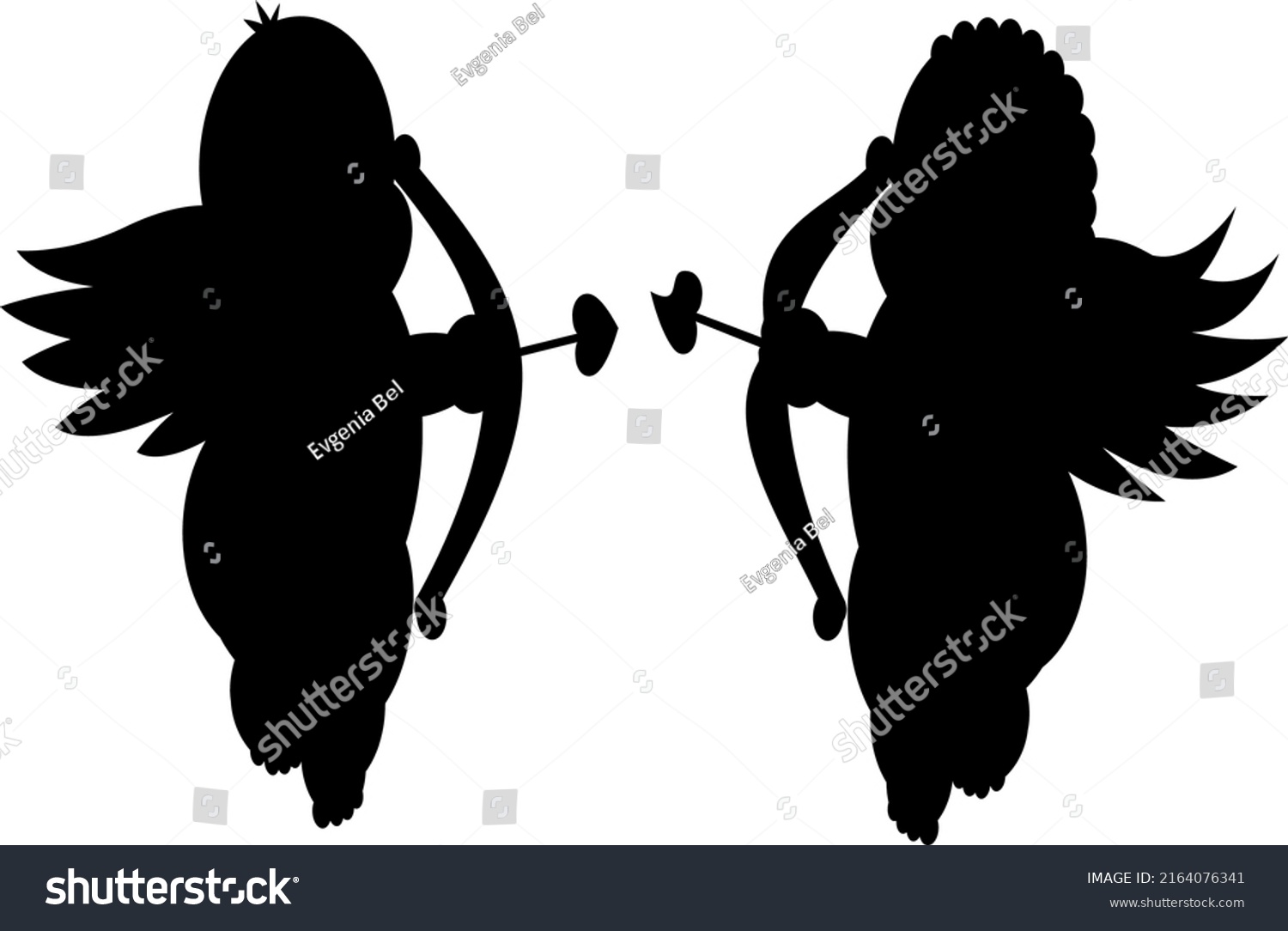 Black Silhouette Little Cupid Angels Bow Stock Vector Royalty Free 2164076341 Shutterstock 1969