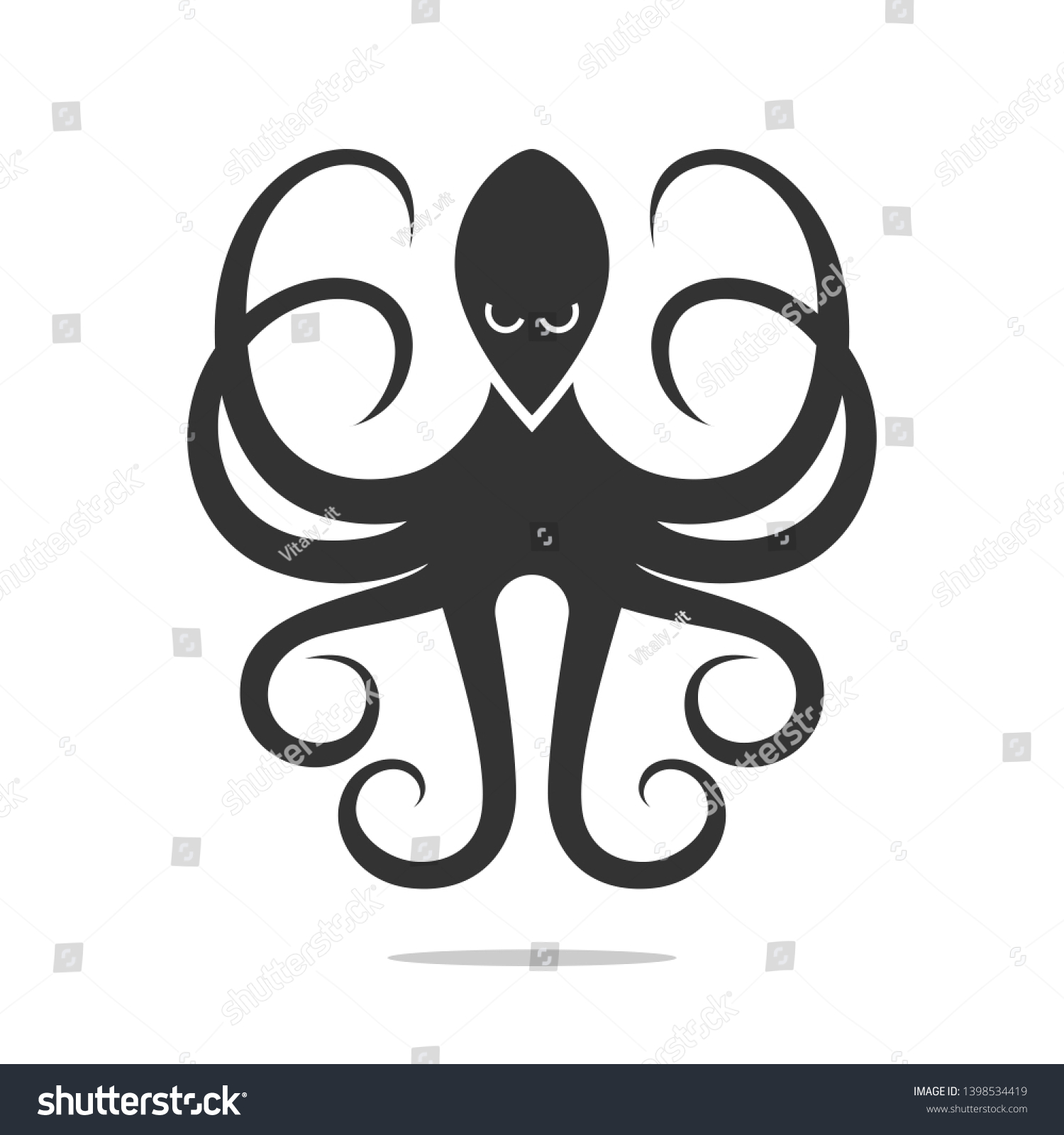 Black Silhouette Octopus Angry Eyes Isolated Stock Vector (Royalty Free ...