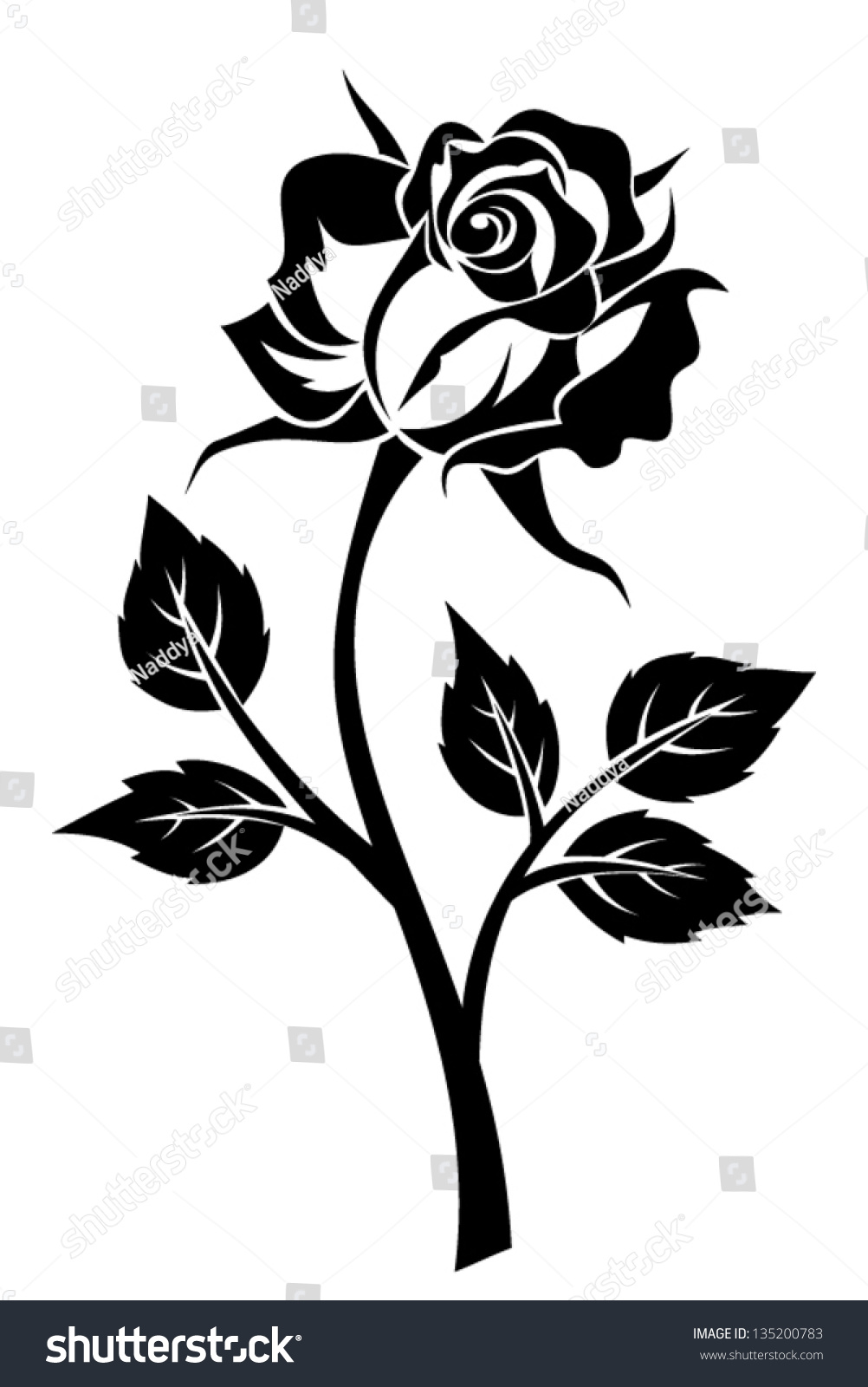 Black Silhouette Rose Stem Vector Illustration Stock Vector 135200783 ...