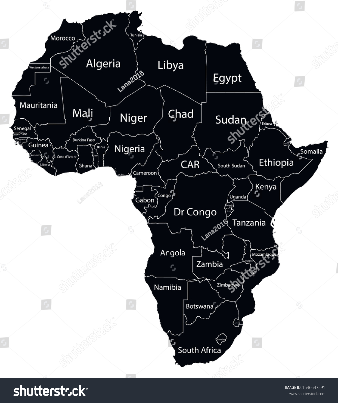 Black Silhouette Continent Africa On White Stock Vector (Royalty Free ...