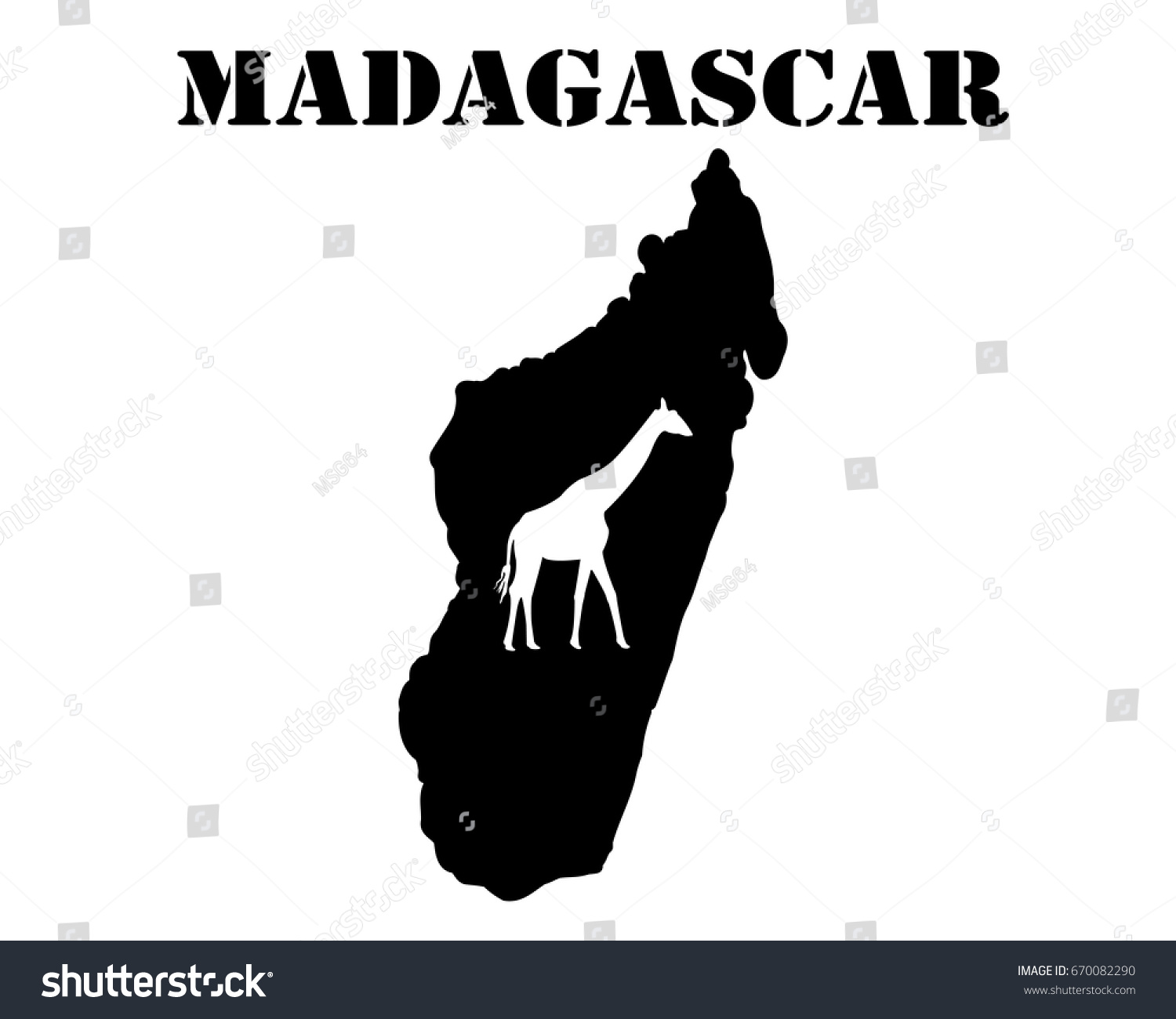 Black Silhouette Map White Silhouette Madagascar