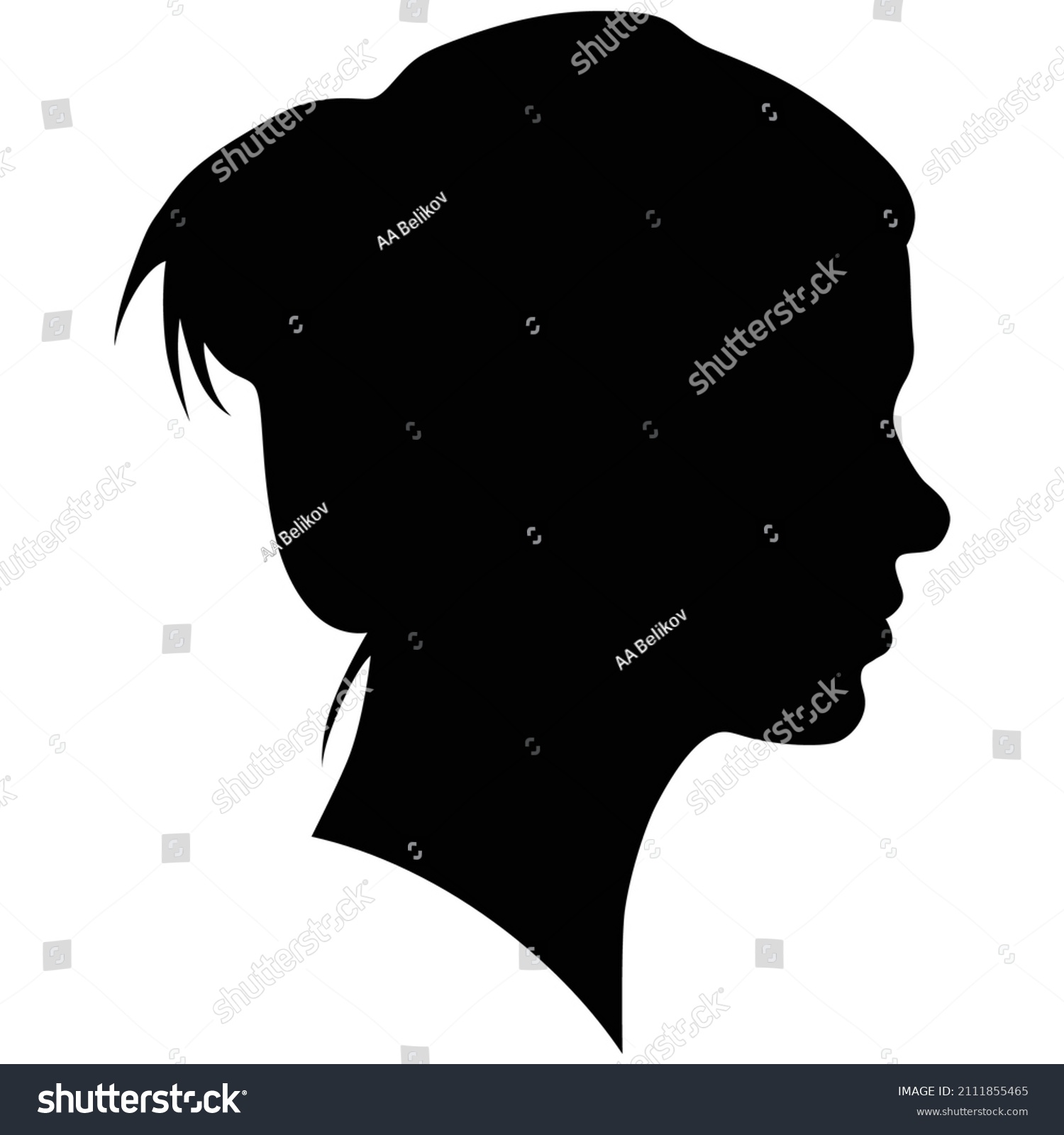 Black Silhouette Young Girl Profile Stock Vector (Royalty Free) 2111855465