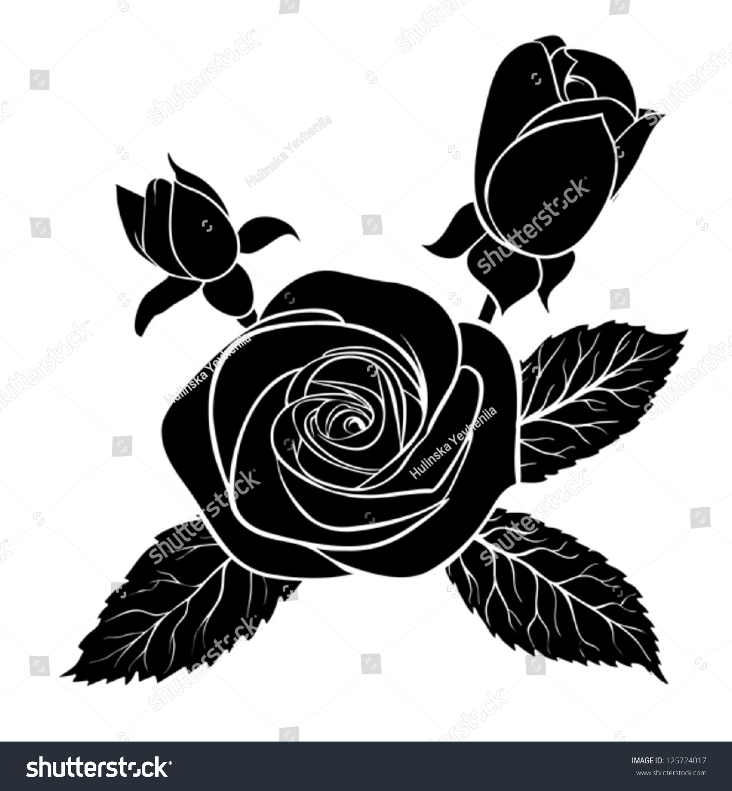 Black Silhouette Outline Rose Isolated On Stock Vector 125724017 ...