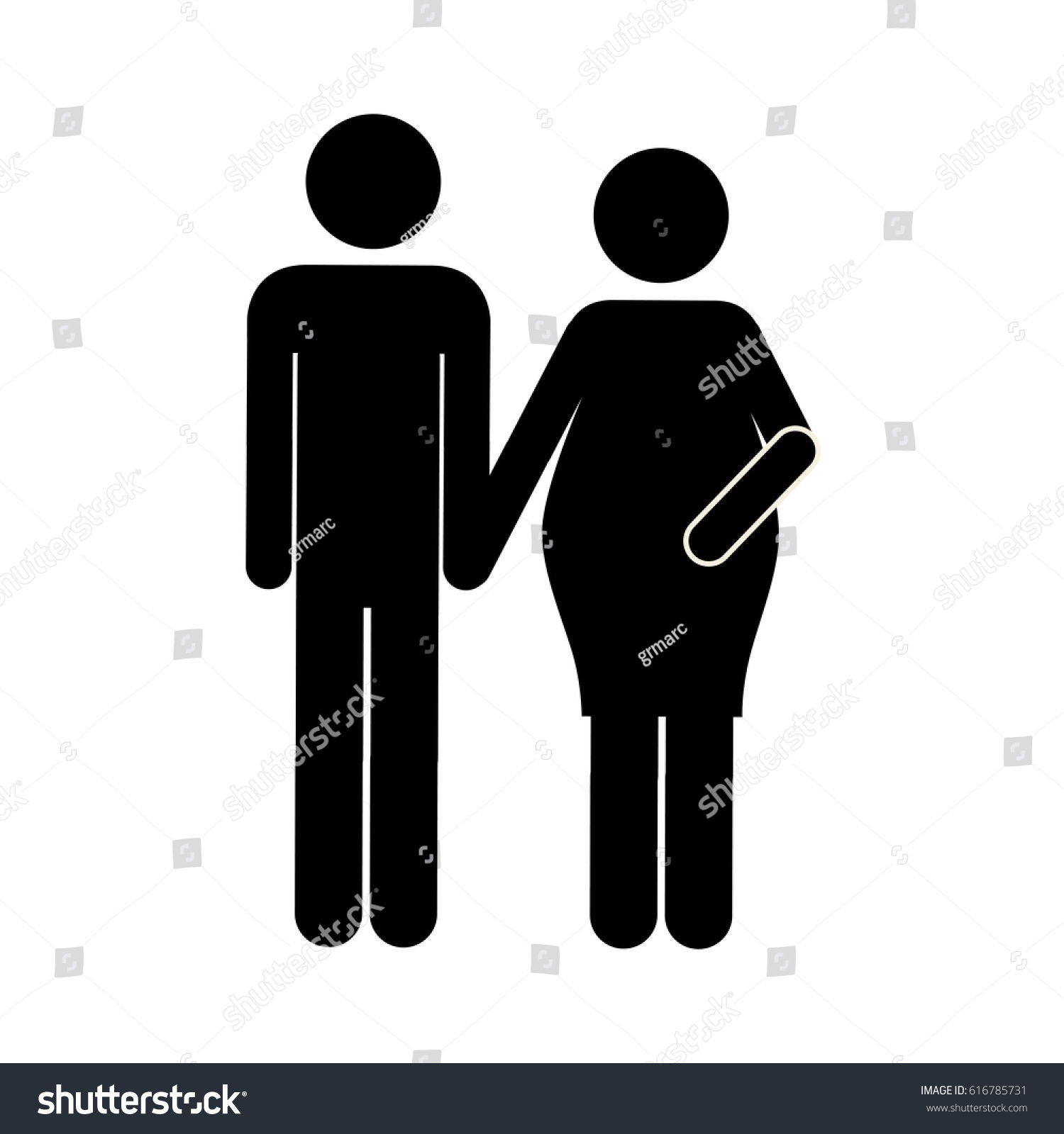 Vektor Stok Black Silhouette Pictogram Woman Pregnant Man (Tanpa ...