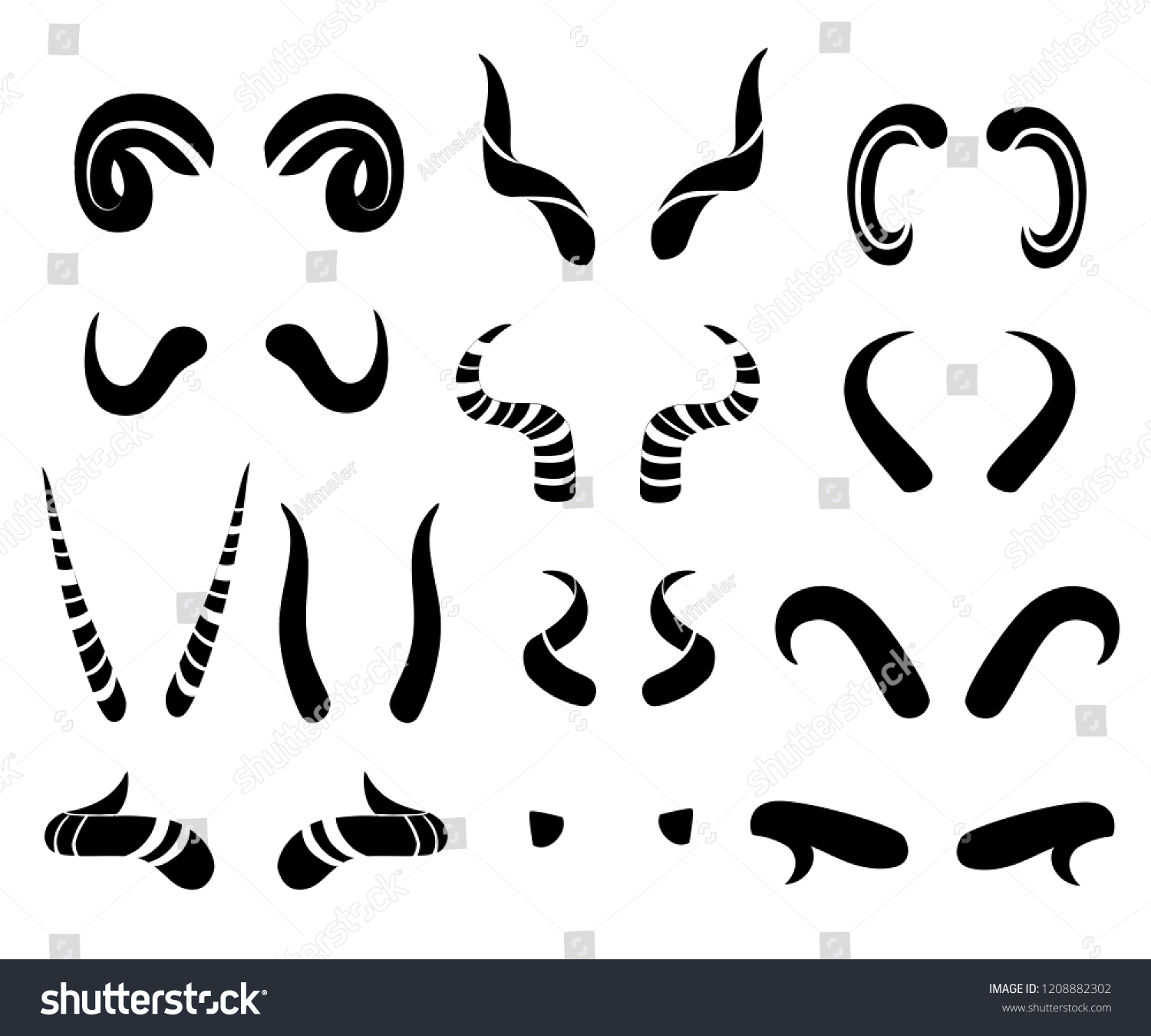 Black Silhouette Set Animal Horns Horn Stock Vector (Royalty Free ...