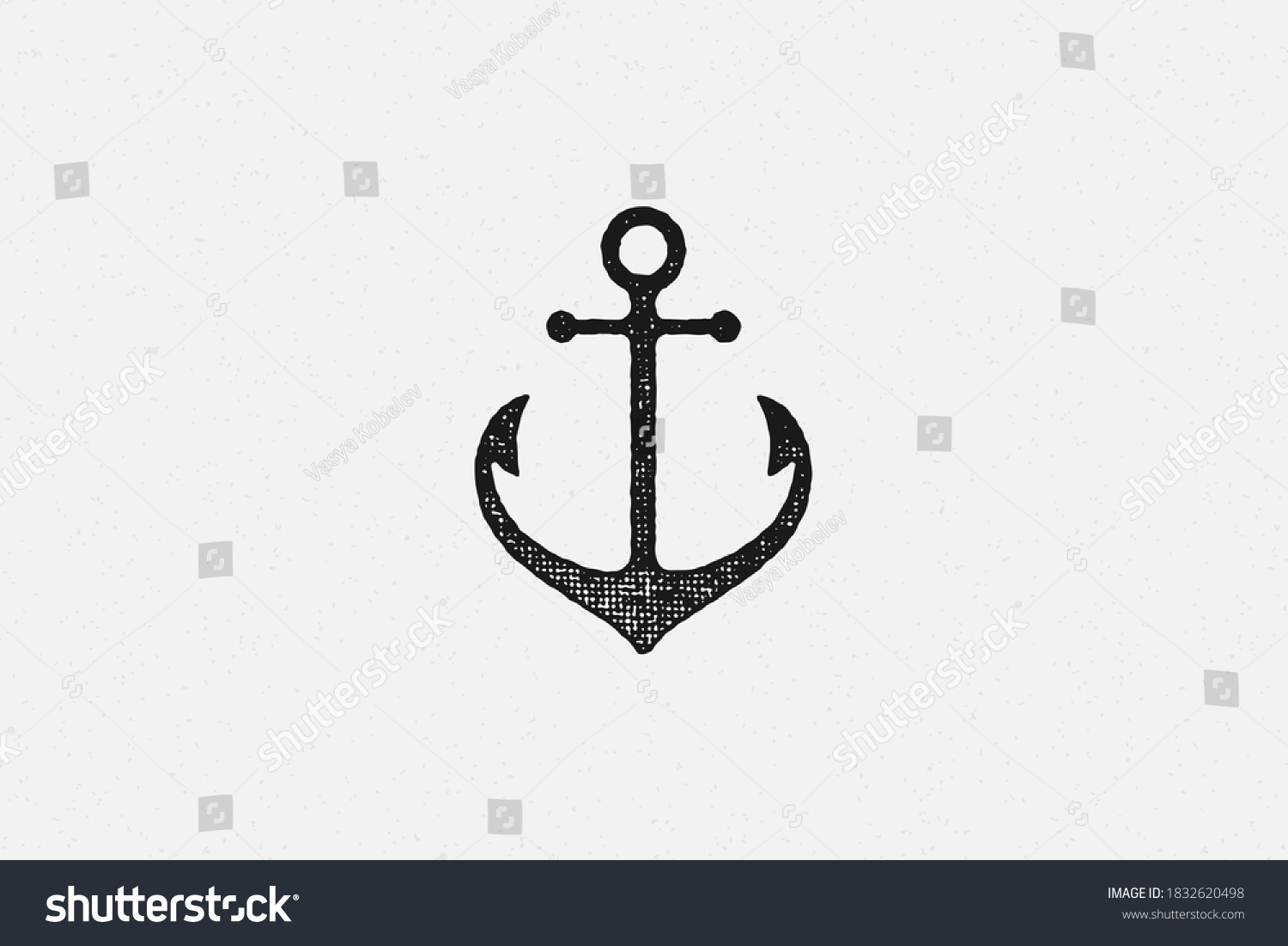 SVG of Black silhouette traditional anchor emblem of maritime industry hand drawn stamp effect vector illustration. Vintage grunge texture on old paper for poster or label decoration. svg