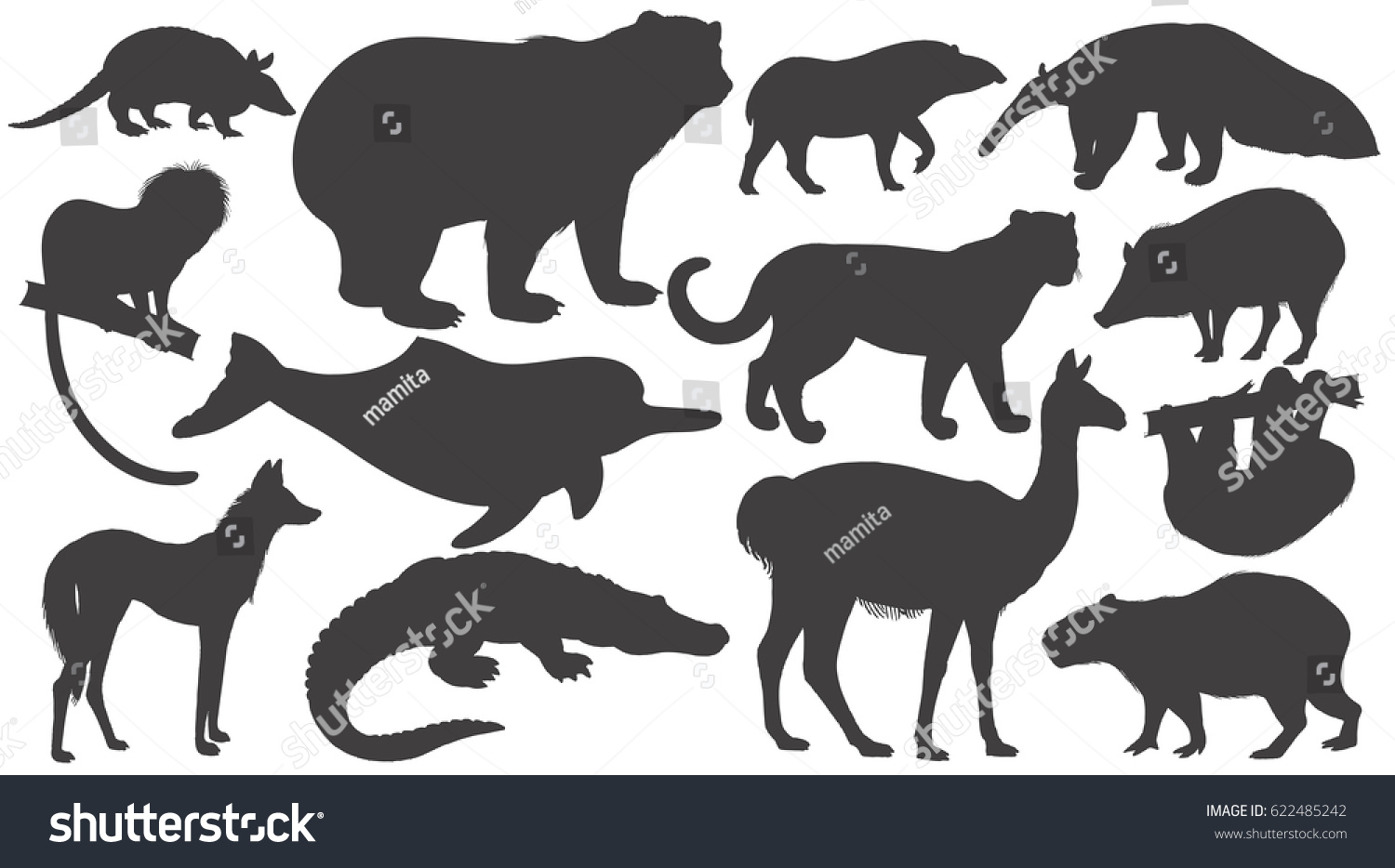 Black Silhouettes Animals South America On Stock Vector (Royalty Free ...