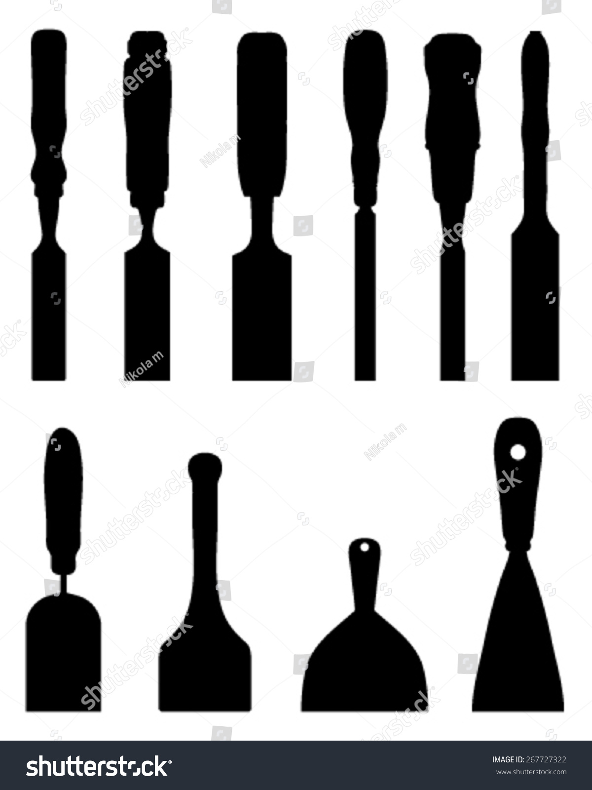 Black Silhouettes Of Chisels, Vector - 267727322 : Shutterstock