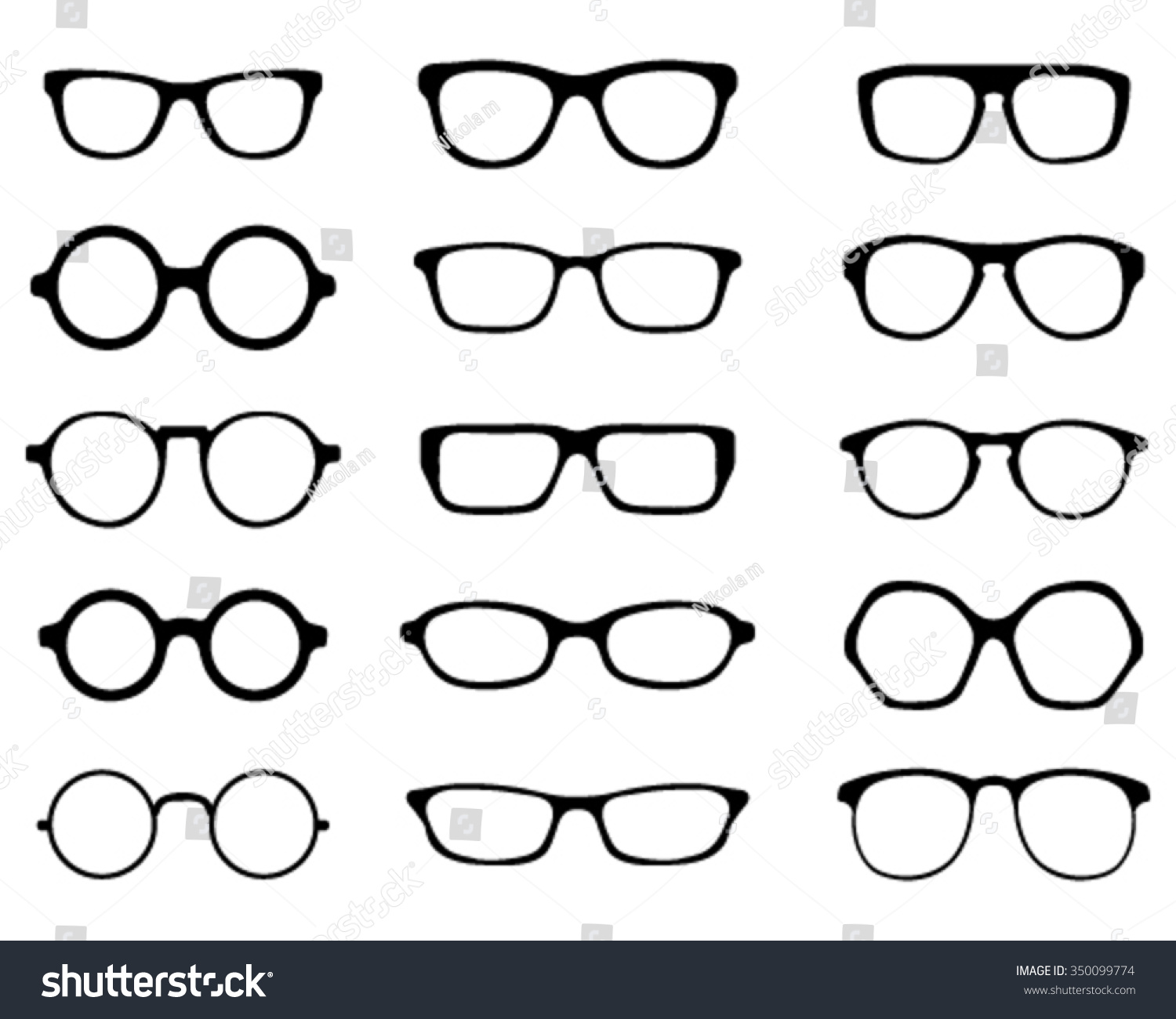 Black Silhouettes Different Eyeglasses Vector Stock Vector Royalty Free 350099774 Shutterstock