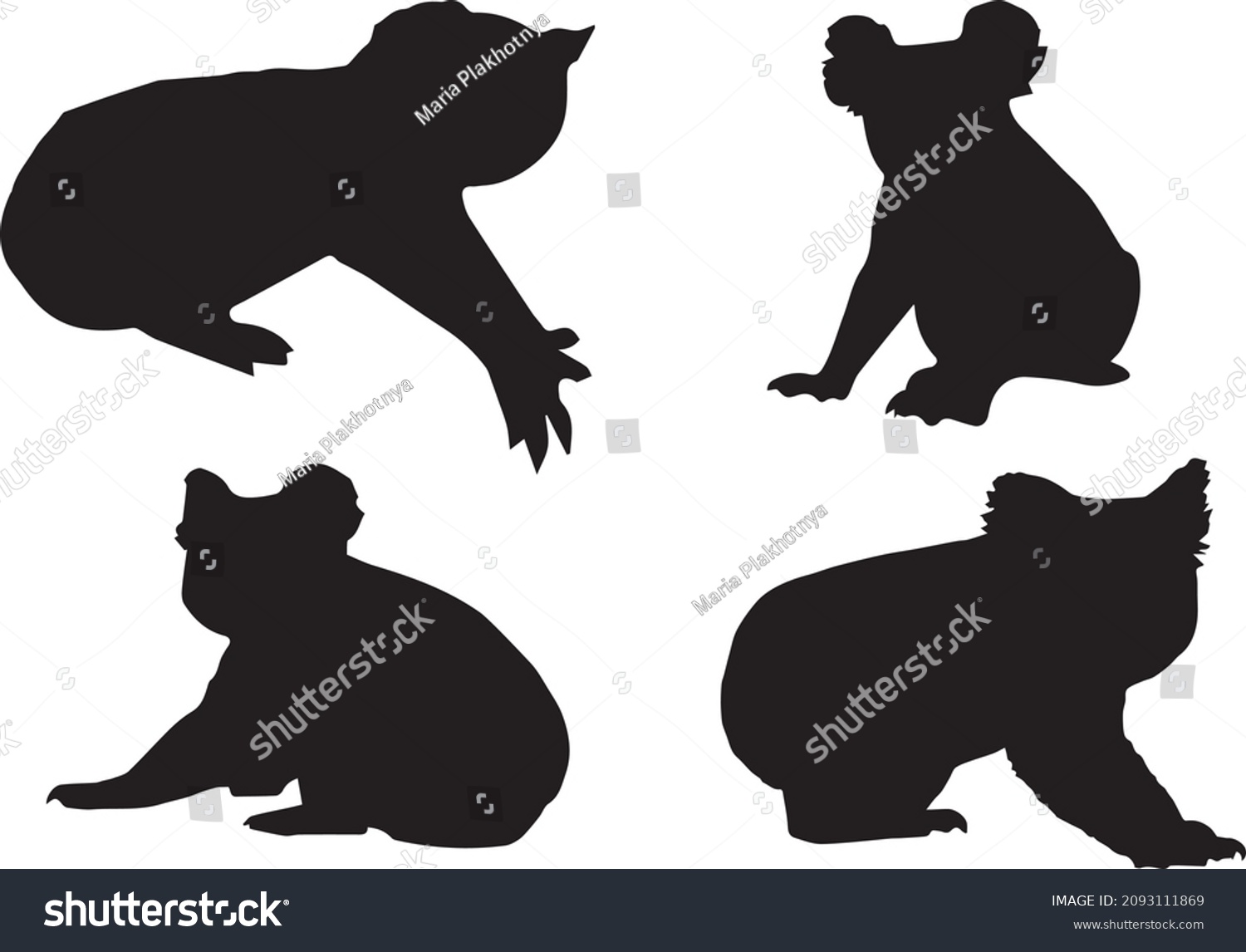 Black Silhouettes Koala Different Poses On Stock Vector Royalty Free
