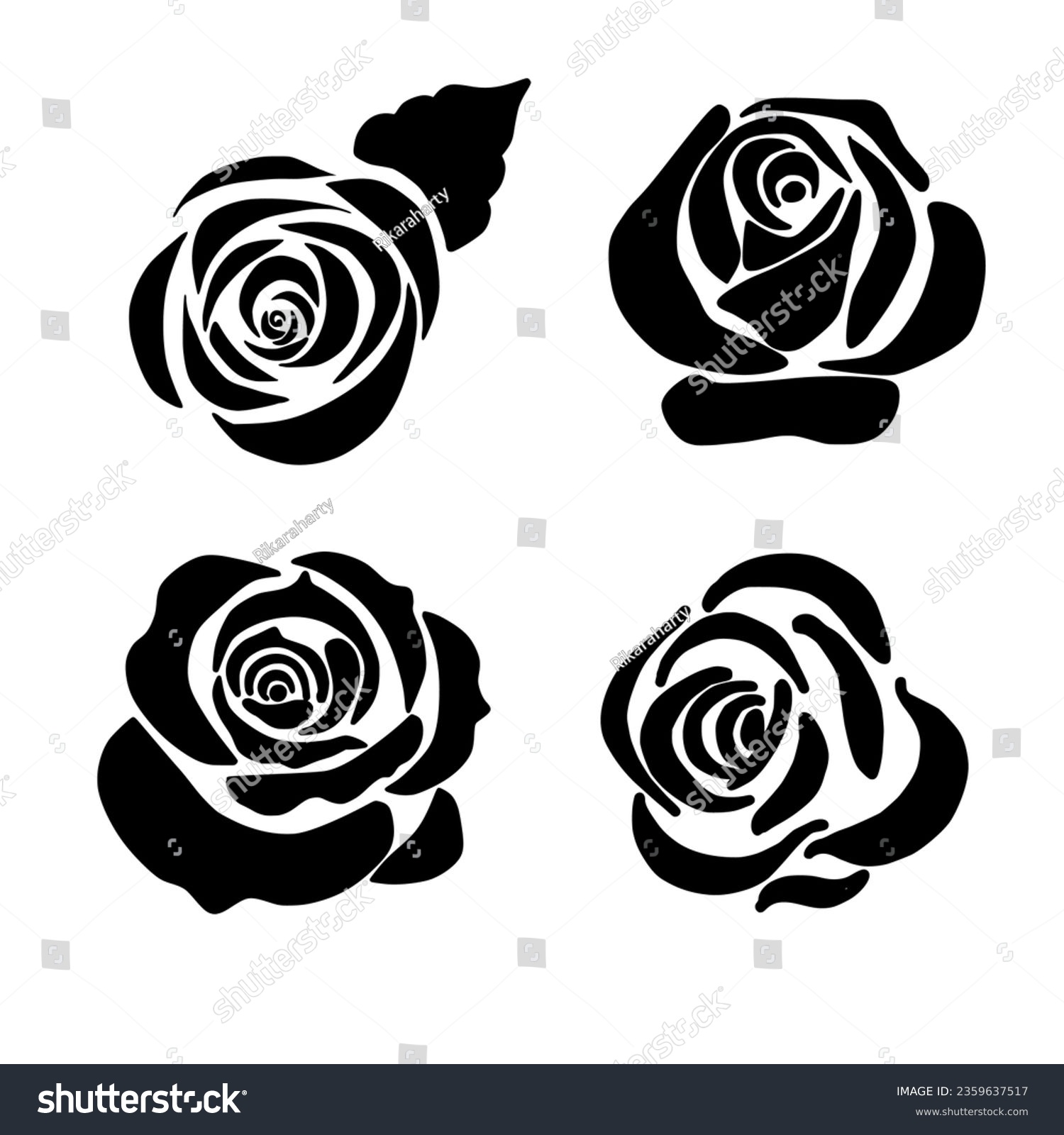 SVG of Black Silhouettes Of Roses Isolated On White Background svg