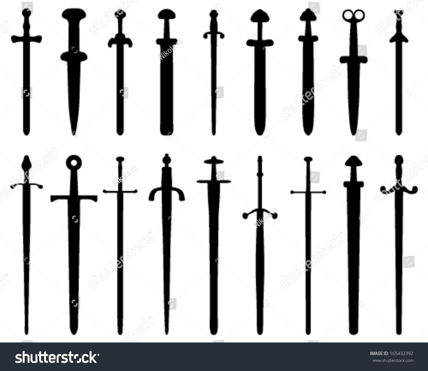 Black Silhouettes Of Swords And Sabers, Vector - 165432392 : Shutterstock