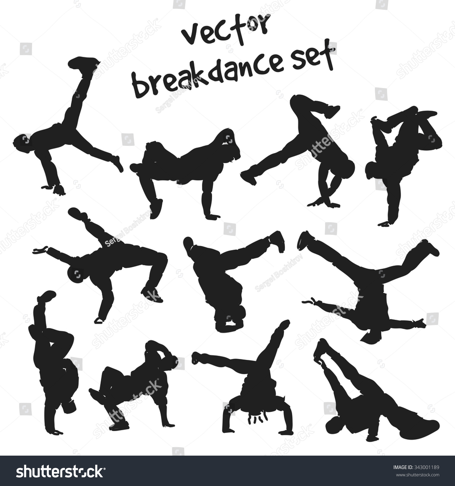 SVG of Black silhouettes set of break dancers. Vector set svg