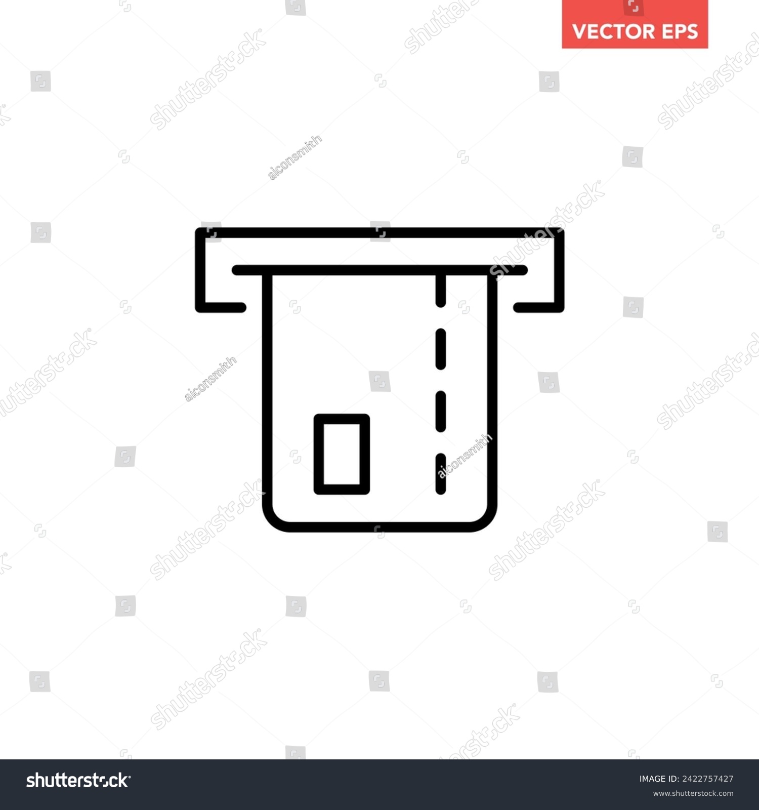 SVG of Black single credit card insert in ATM slot machine line icon, Dip or Remove, simple flat design vector infographic pictogram for app logo web button ui ux interface element isolated on background  svg