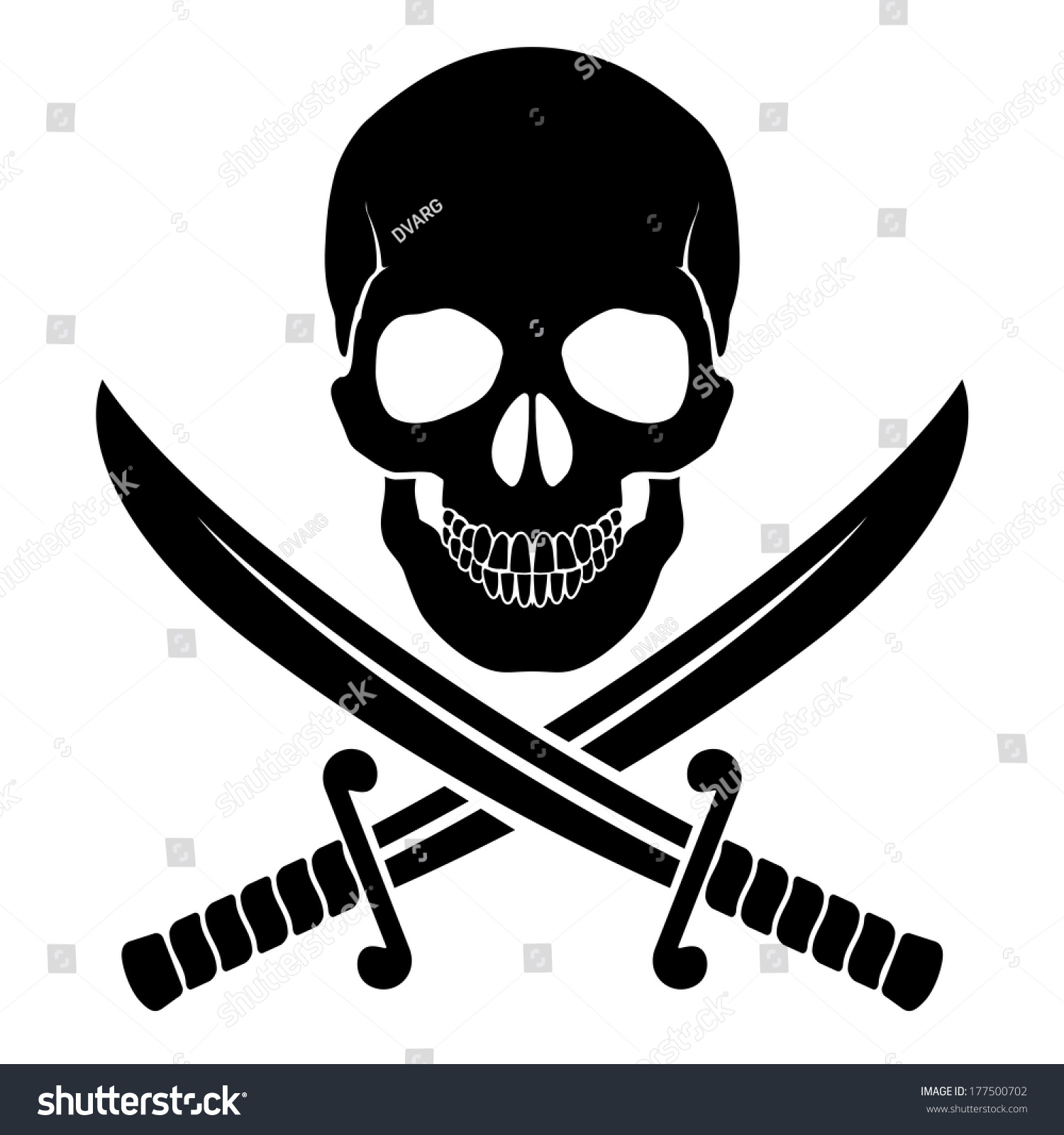 Black Skull With Crossed Sabers. Illustration Of Pirate Symbol ...