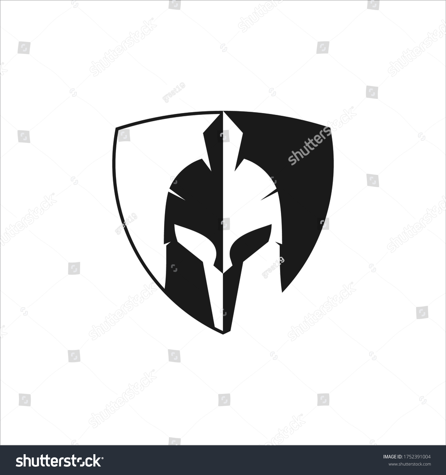 Black Spartan Helmet Warrior Inside Shield Stock Vector (Royalty Free ...