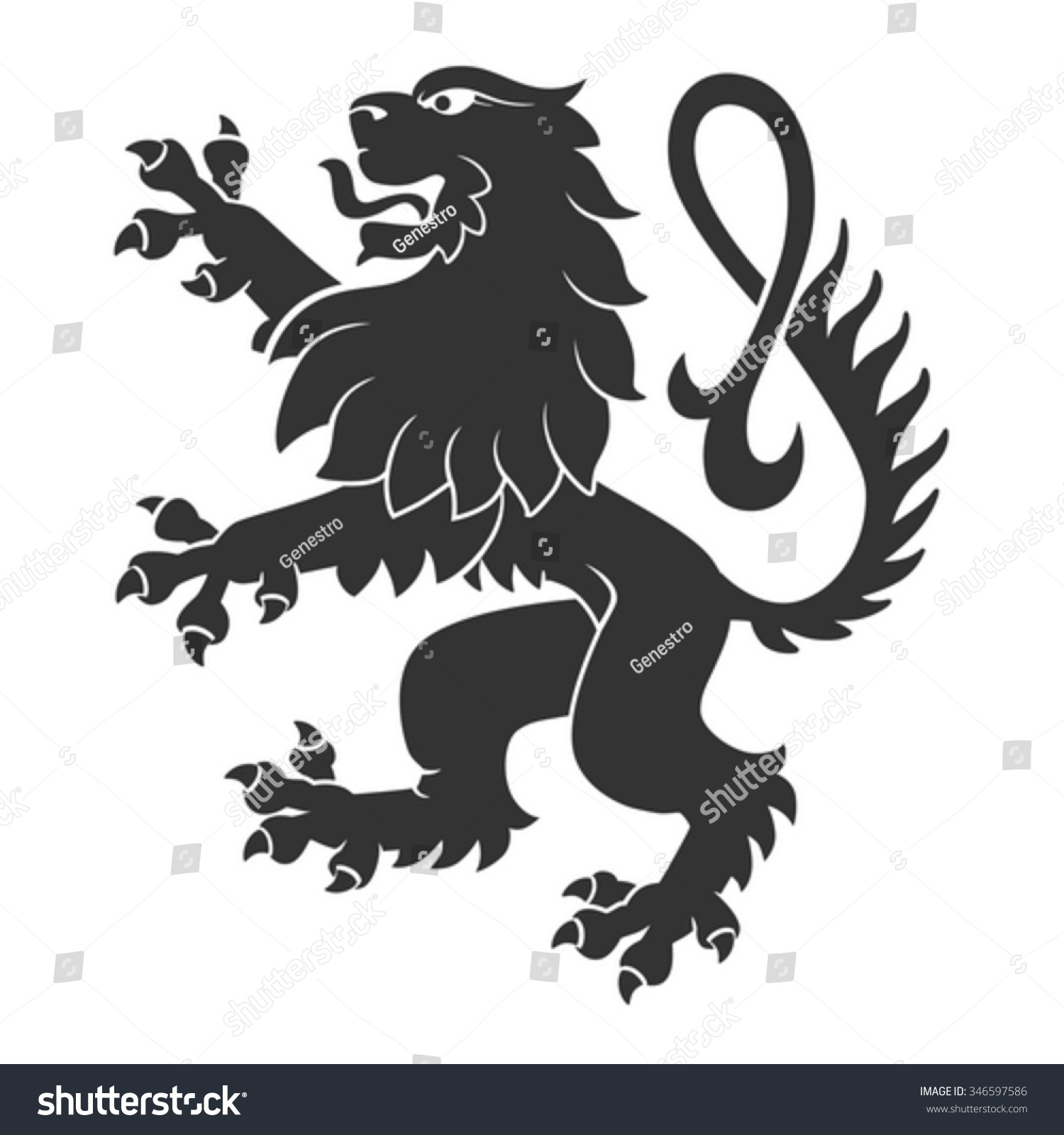 Black Standing Lion For Heraldry Or Tattoo Design Isolated On White ...