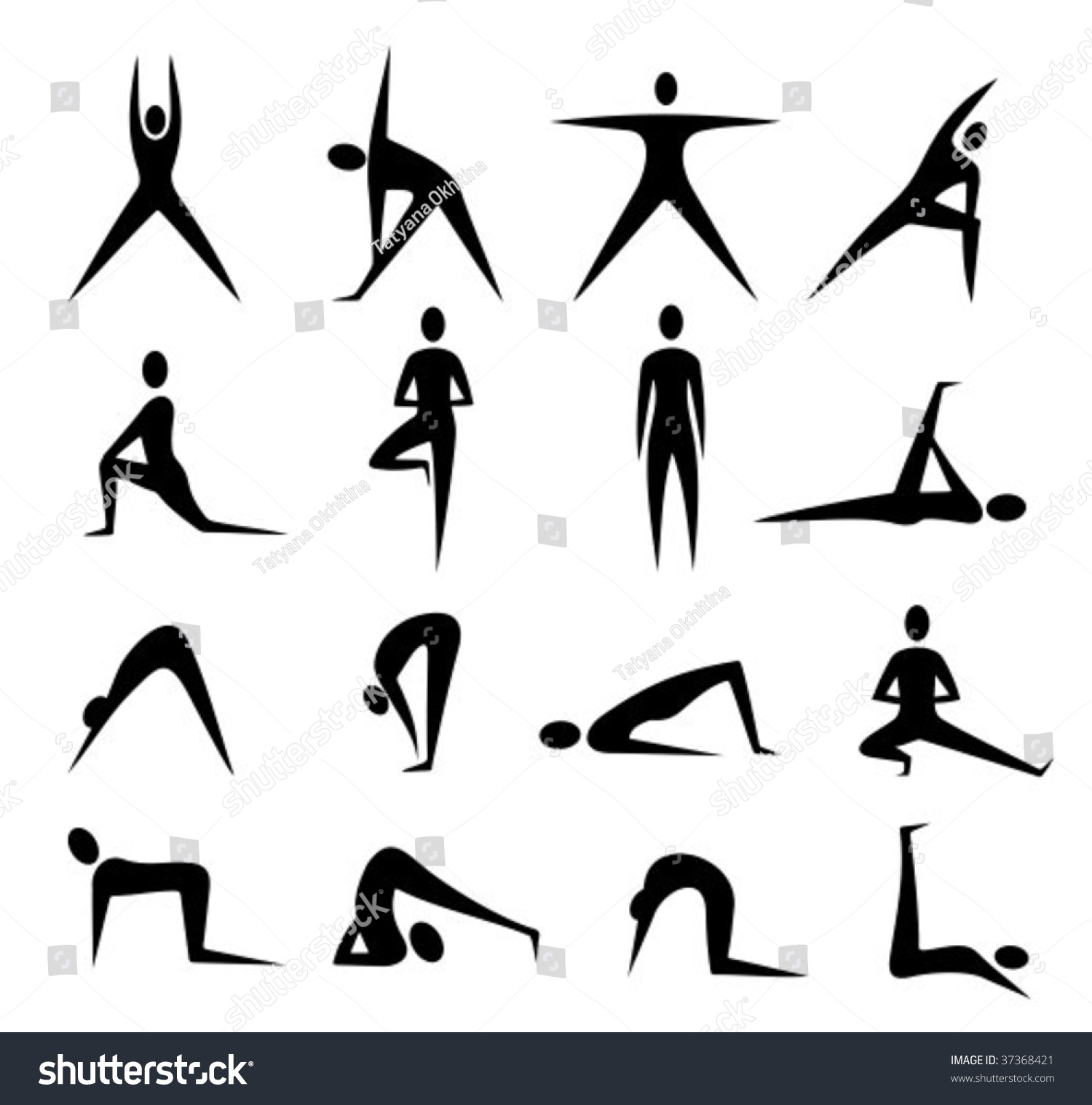 Black Stylized Yoga People Silhouettes Isolated Stock Vector 37368421 