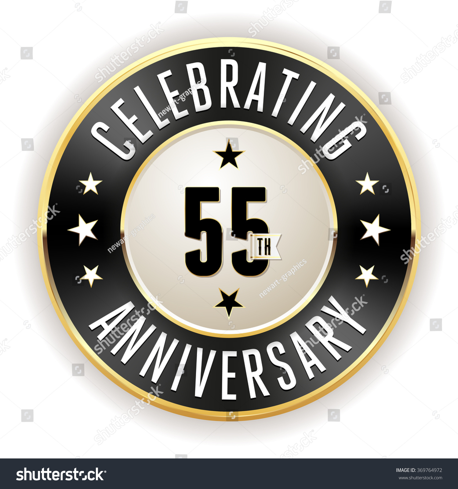 Black 55th Anniversary Badge Gold Border Stock Vector (Royalty Free ...