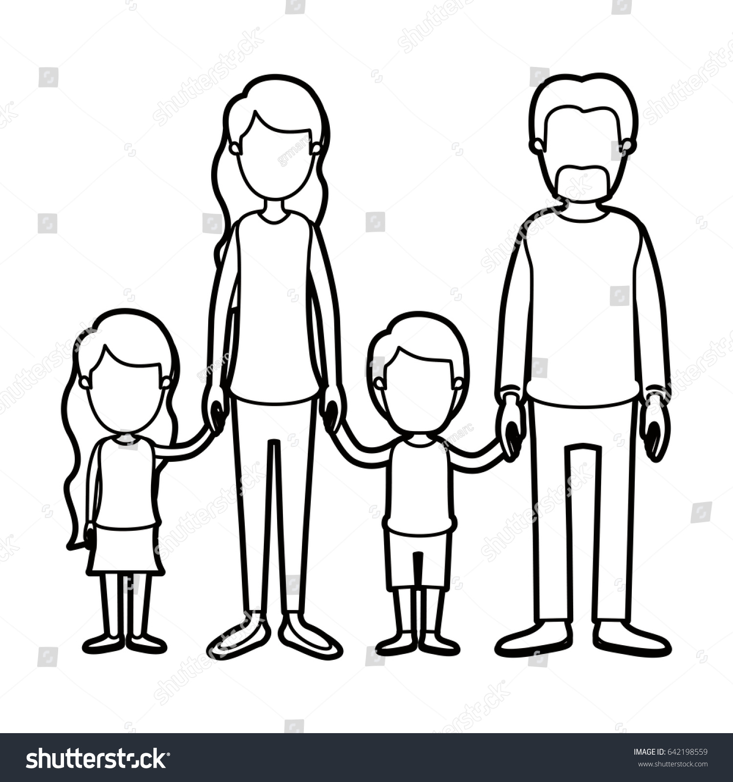 Black Thick Contour Caricature Faceless Family Stock Vector (Royalty ...