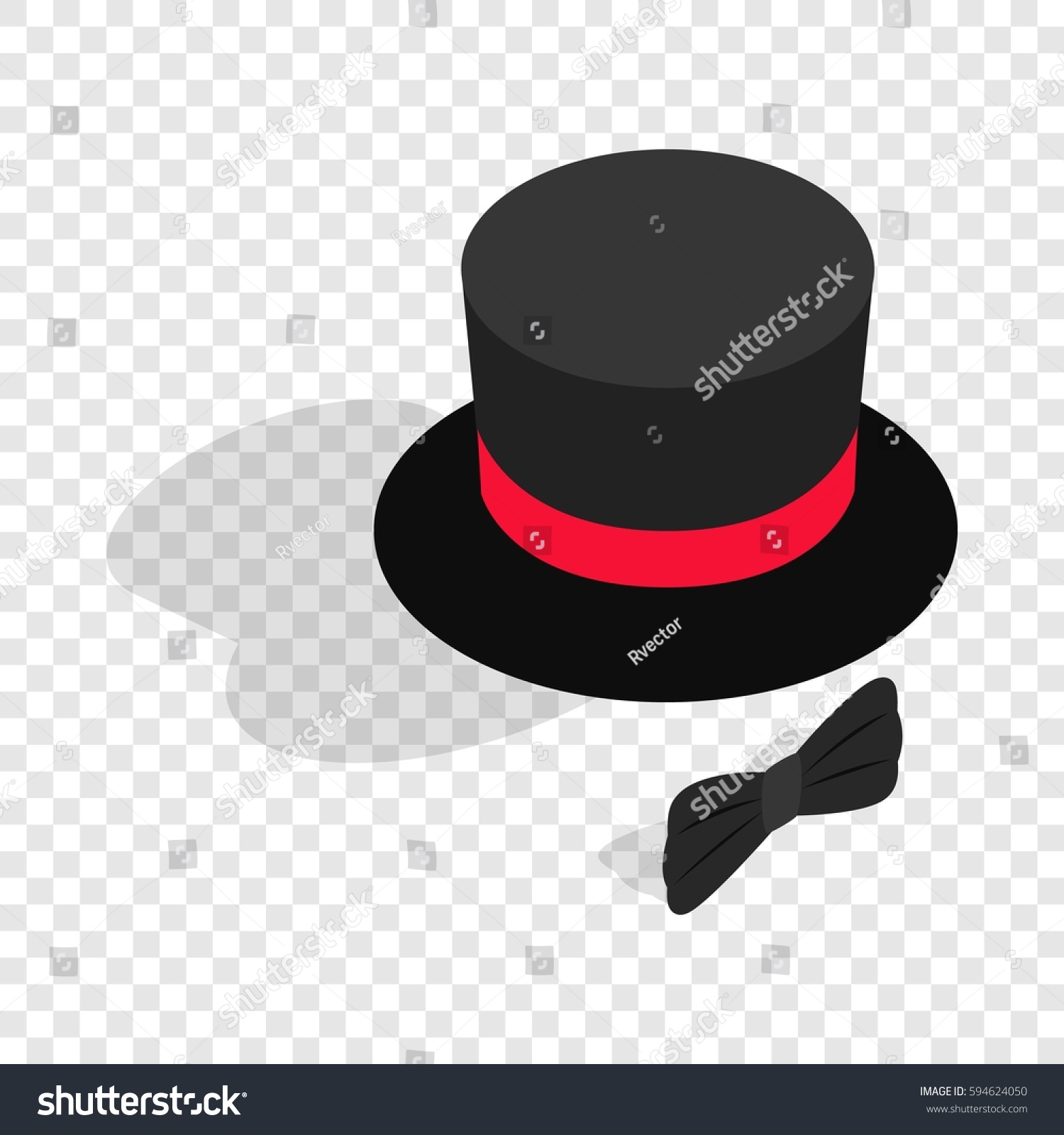 Black Top Hat Bow Tie Isometric Stock Vector Royalty Free