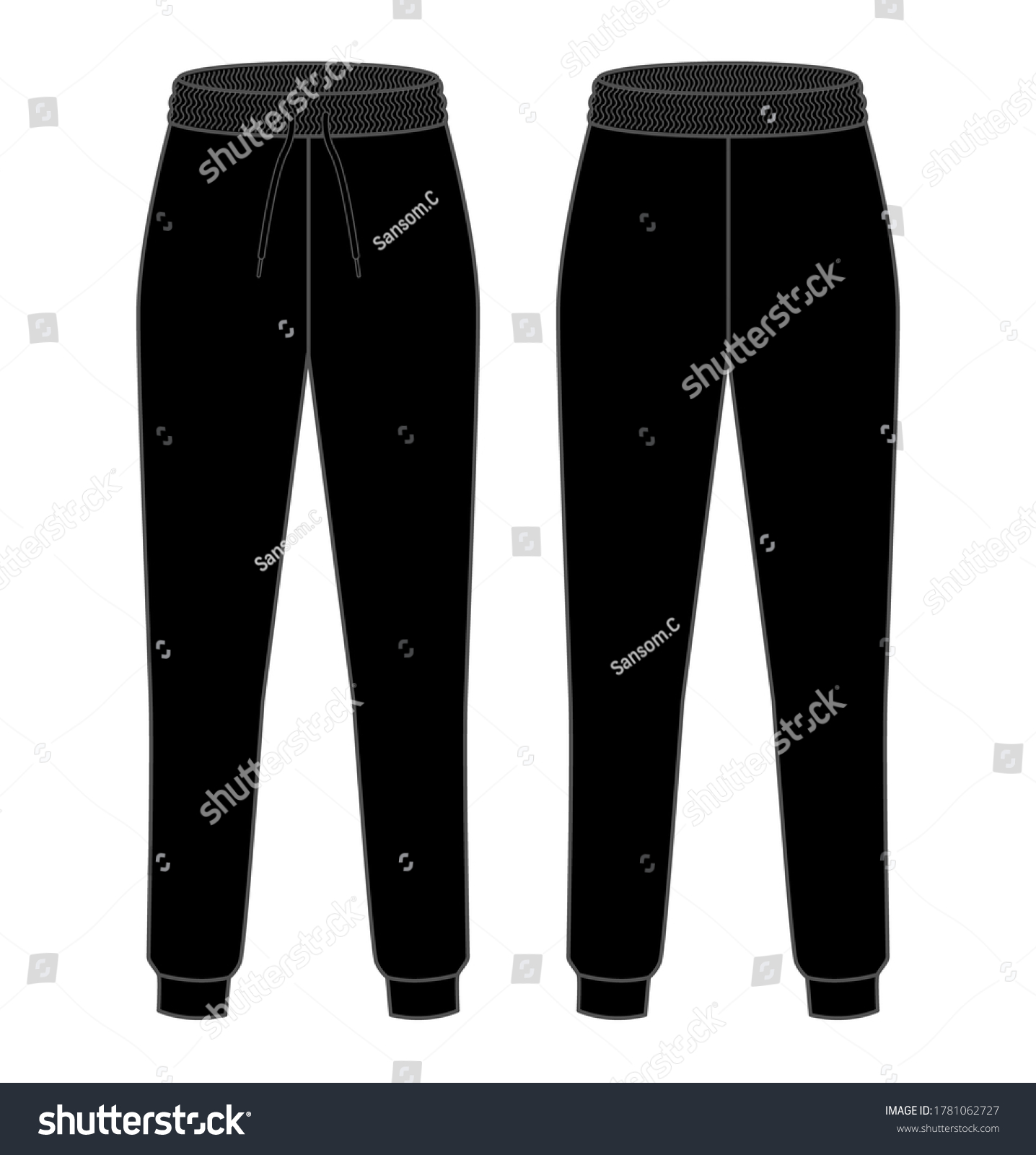 Black Tracksuit Pants Vector Templatefront Back Stock Vector (Royalty ...