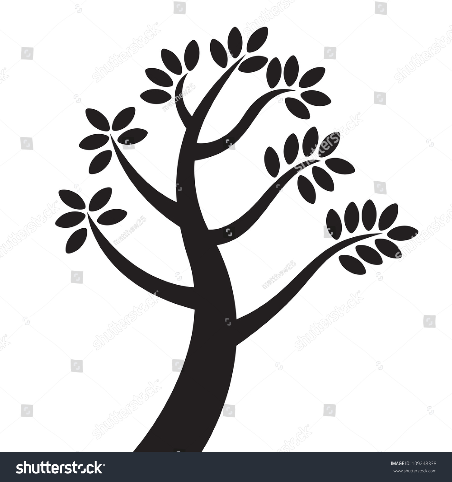 Black Tree Silhouette Isolated On White Stock Vector 109248338