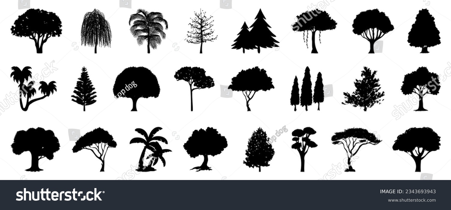 SVG of Black trees silhouette collection. Set of of tree silhouette. Black graphics trees elements collection svg