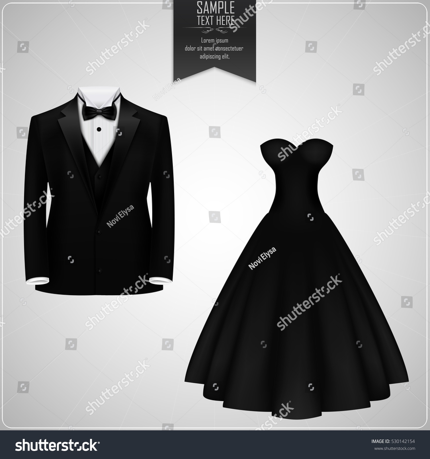 Black Tuxedo Black Bridal Gownvector Illustration Stock Vector ...