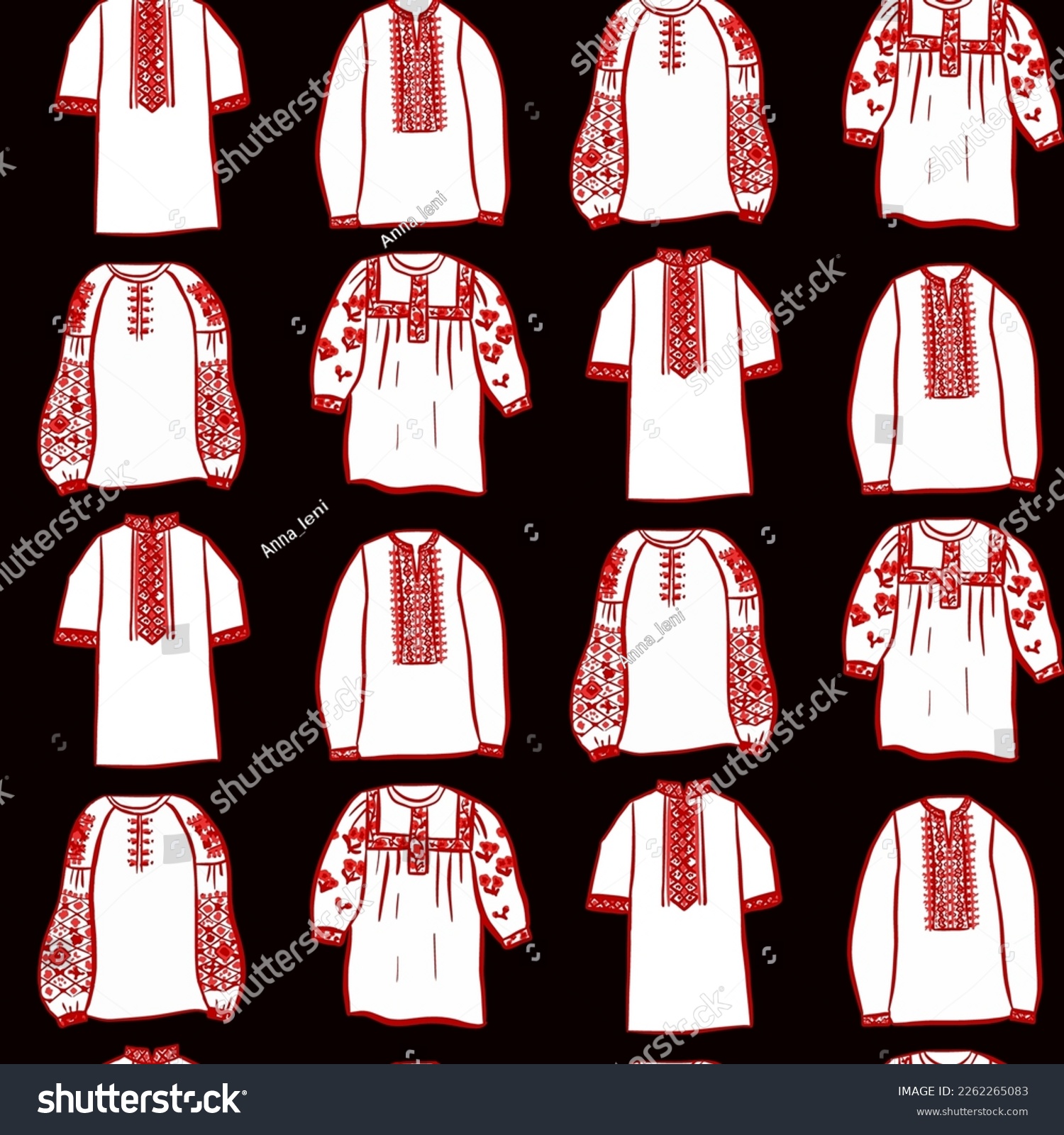 SVG of Black Ukraine Embroidery Shirt Seamless Pattern. Vector Illustration of Sketch Doodle Hand drawn Ukrainian Cultural Clothes. svg