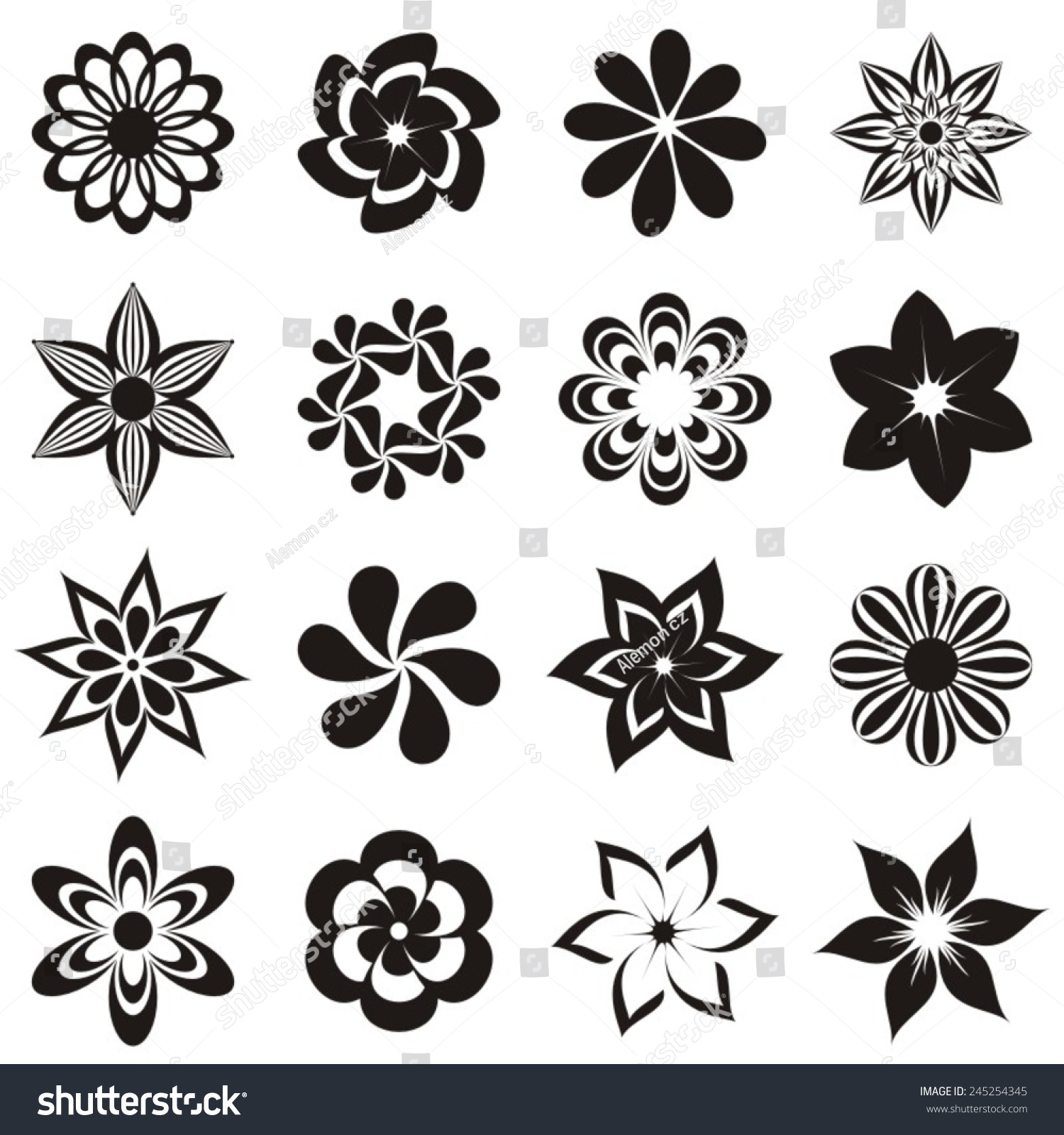 Black Vector Flower Icon Collection On Stock Vector 245254345