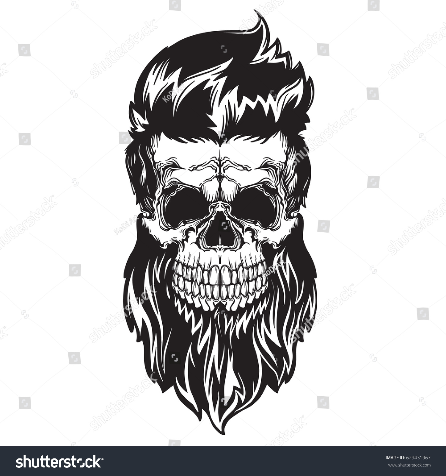 Black Vector Illustration Skull Beard Hipster Stock Vector Royalty Free 629431967 Shutterstock 